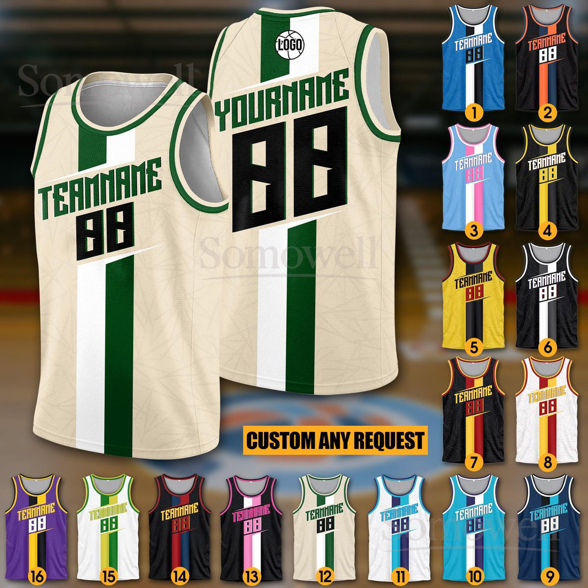 Custom Basketball Tank Top Jersey Personalized Team Name and Number for All Ages Multi Color Edition