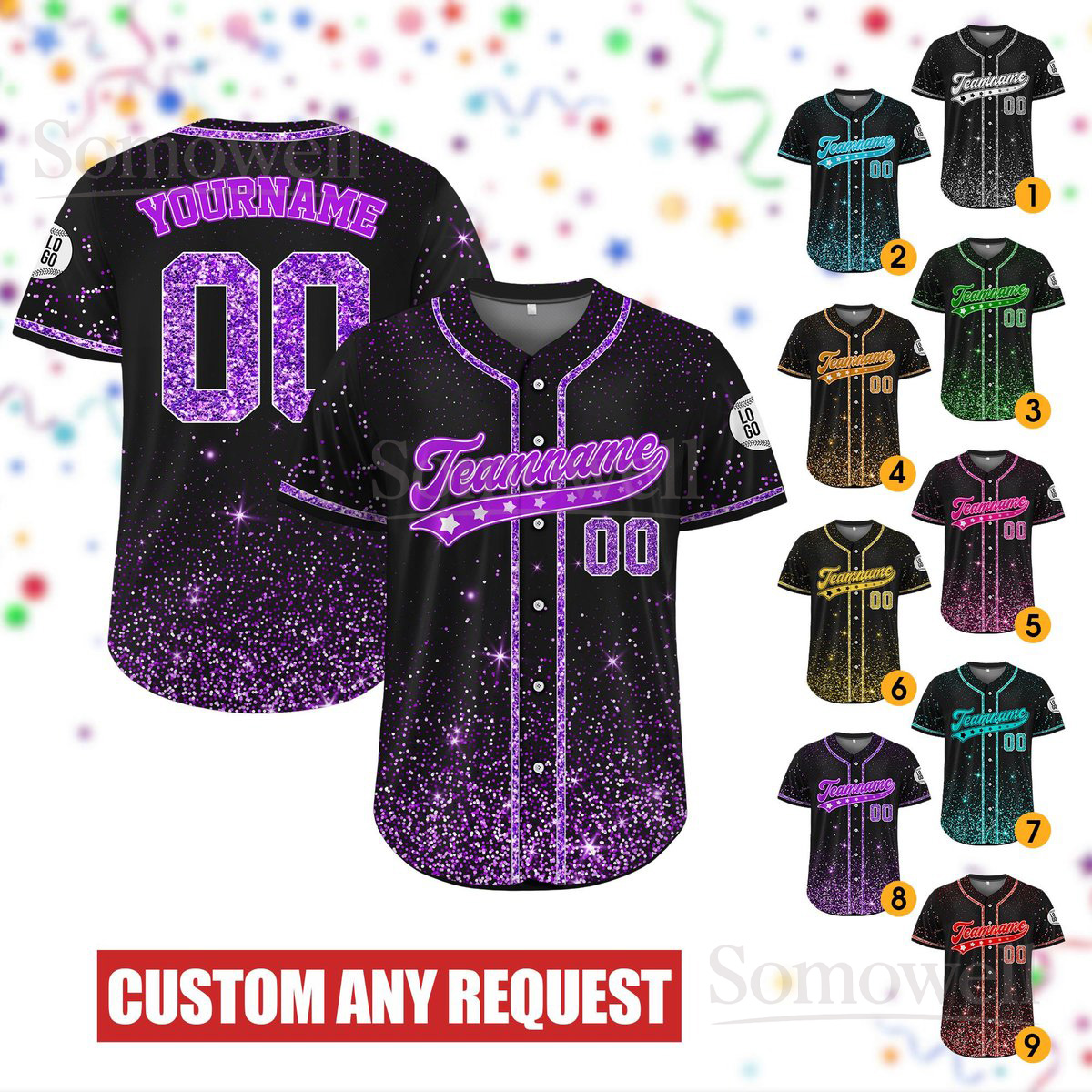 Custom Team Name Number Cheer Baseball Jersey for Unisex Adult Kid Matching Outfit Multi Color Edition