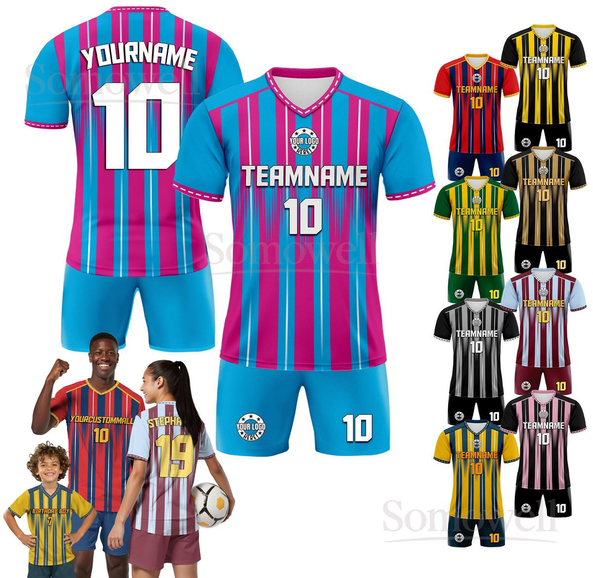 Custom Team Soccer Jersey Striped Design Personalized Name Number and Logo Edition