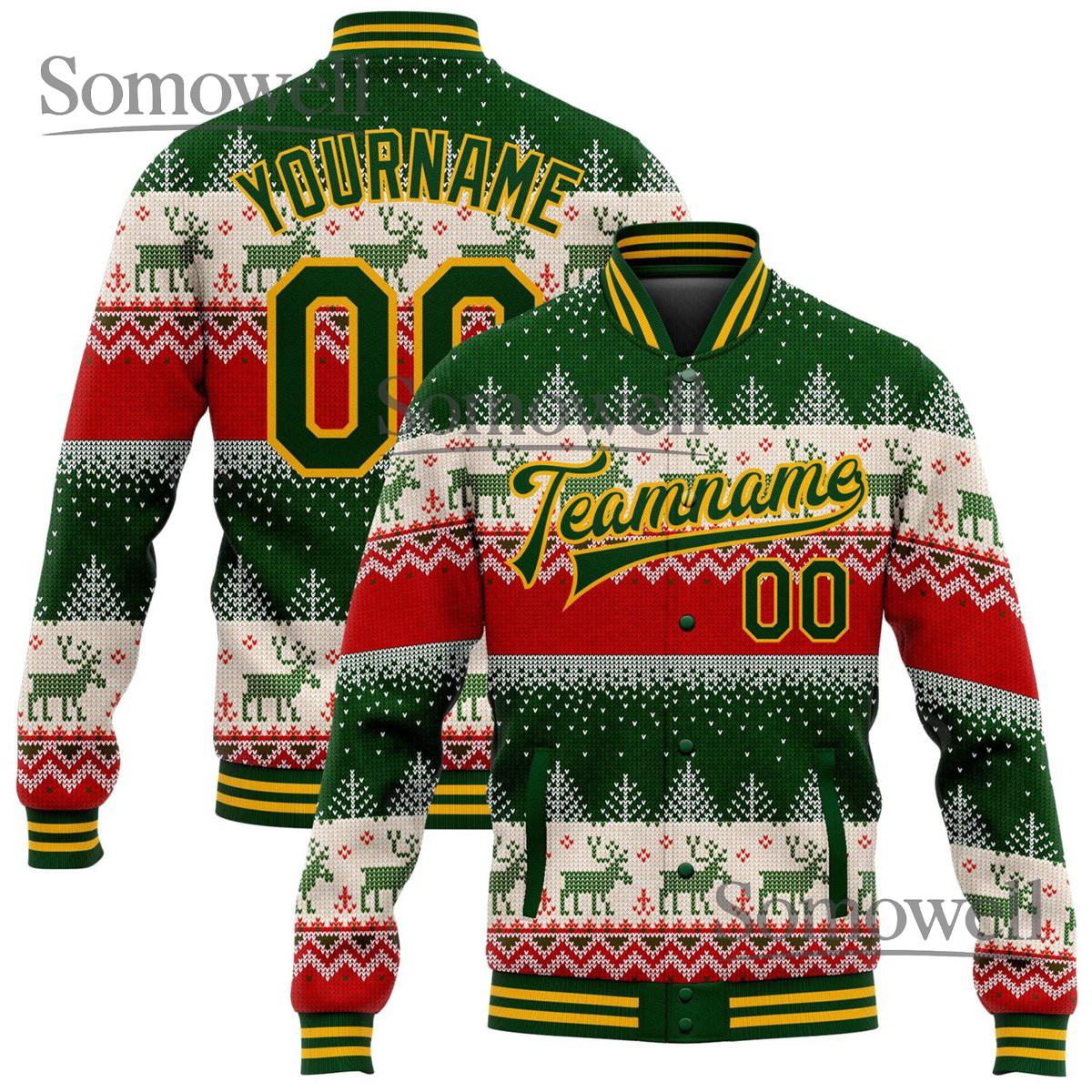 Custom Team Varsity Christmas Sweater Jacket with Name and Number