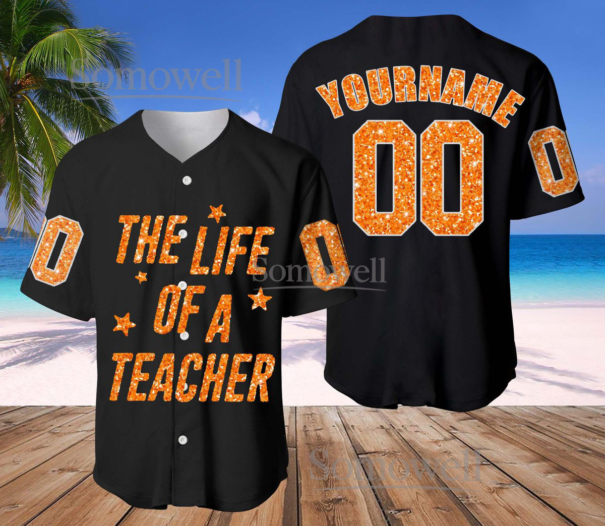 The Life of a Teacher Baseball Jersey Black Orange Glitter Letter Custom Name Number Shirt