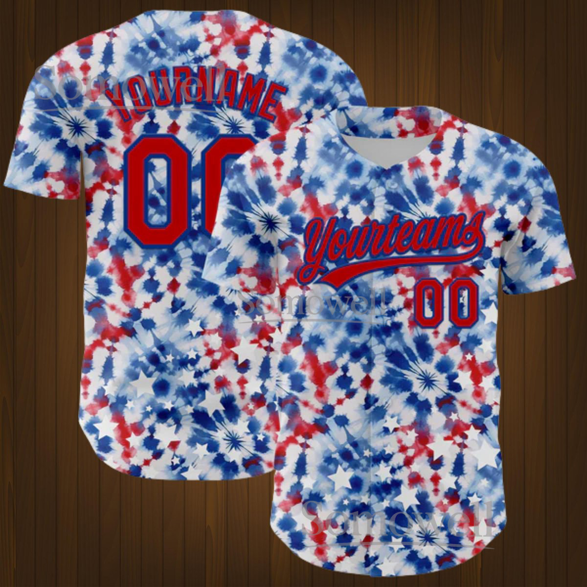 Custom Tie Dye American Flag Baseball Jersey Personalized Patriotic Shirt with Team Name and Number