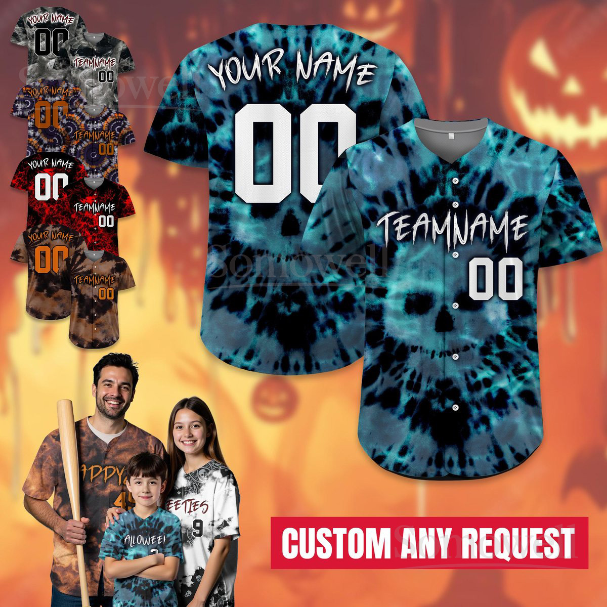 Custom Tie Dye Halloween Baseball jersey Halloween Jersey Outfit for Men Women Youth Kid Multi Color Edition
