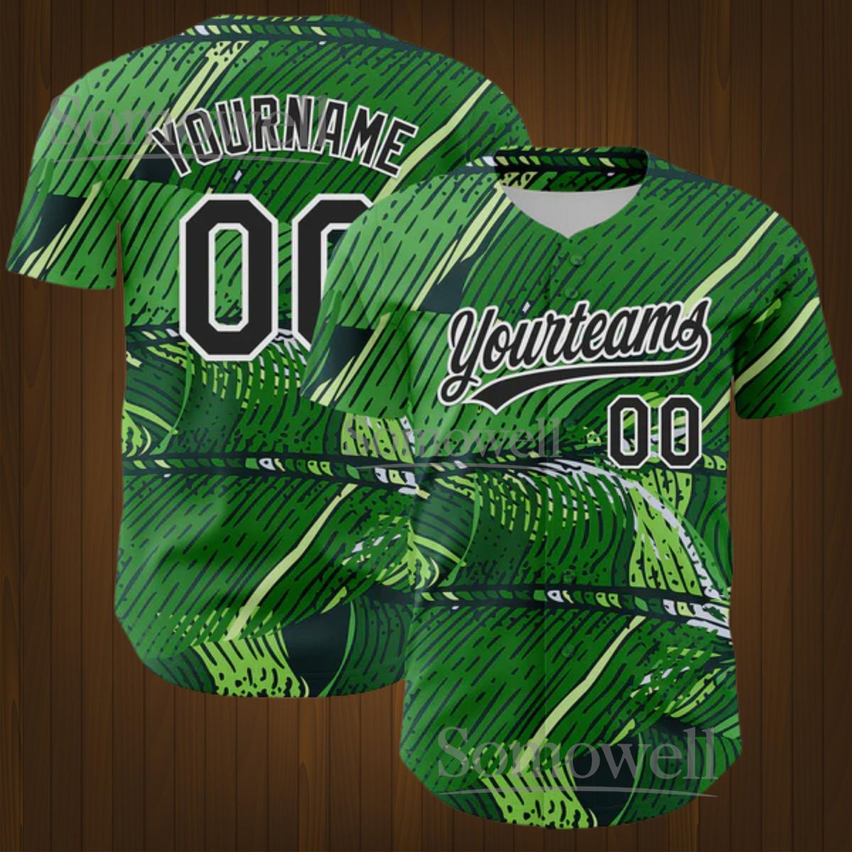 Custom Tropical Green Baseball Jersey Personalized with Team Name and Number