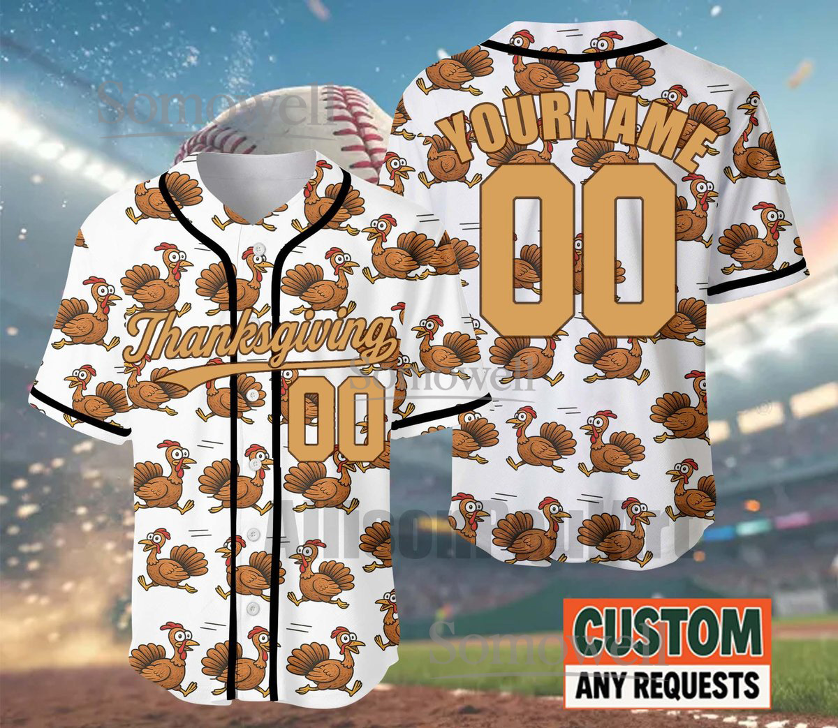Custom Thanksgiving Baseball Jersey Turkey Pattern Edition Available in Multiple Colors