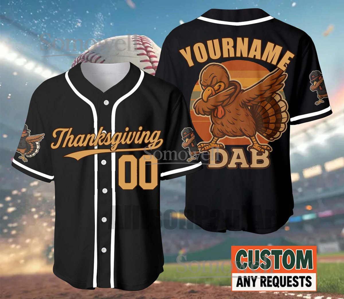 Custom Thanksgiving Baseball Jersey Turkey Dab Edition Available in Multiple Colors