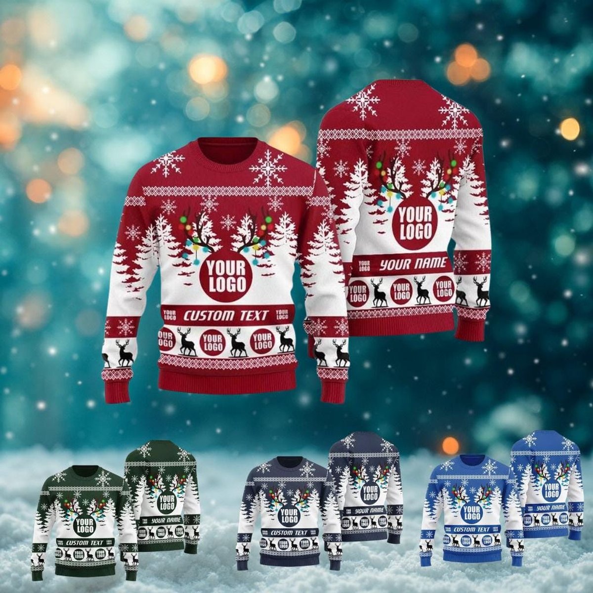 Custom Ugly Christmas Sweater With Your Logo and Text Personalized Company Holiday Jumper