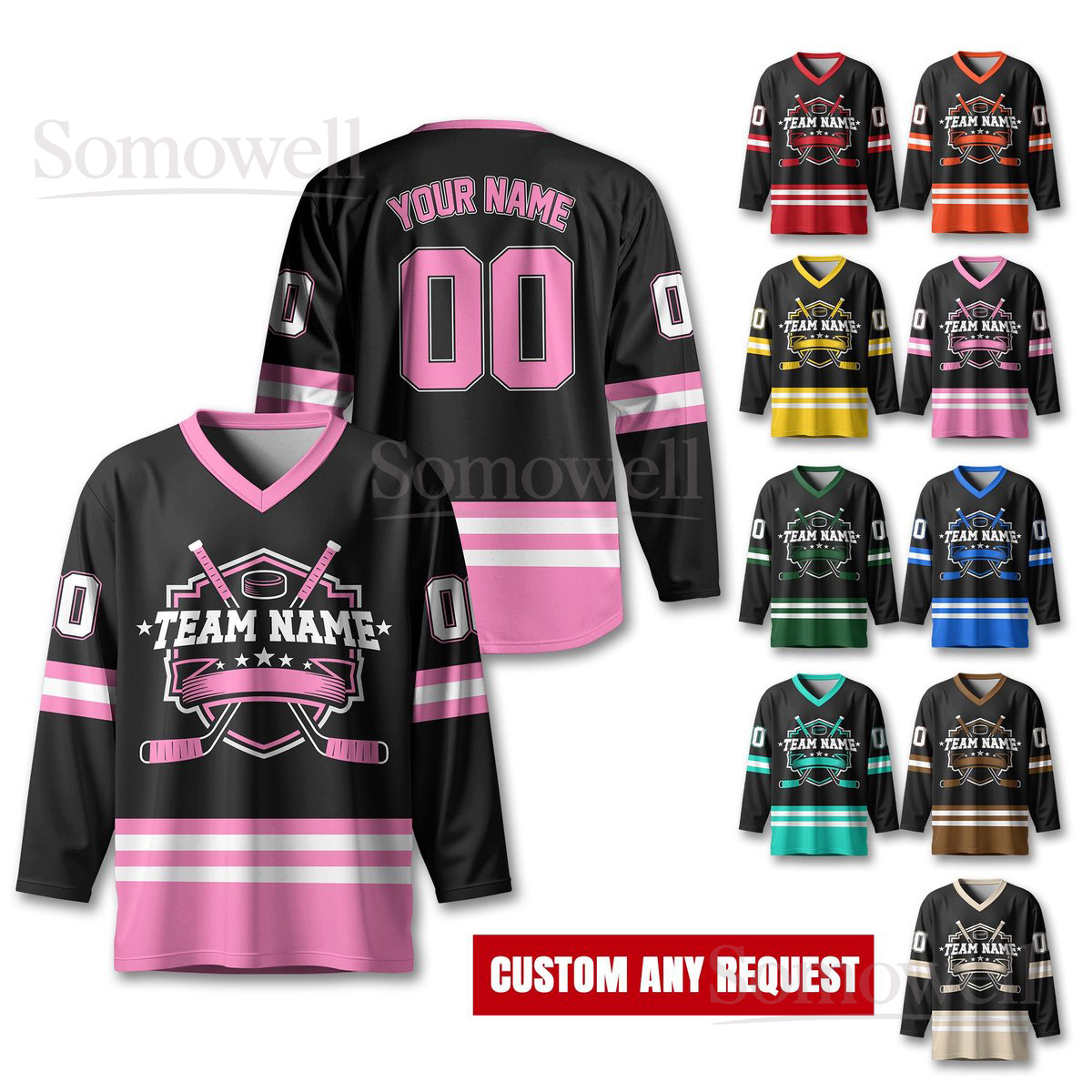 Custom Unisex Hockey Jersey Personalized Team Name and Number Sports Jersey for Men Women Youth Available in Multiple Colors