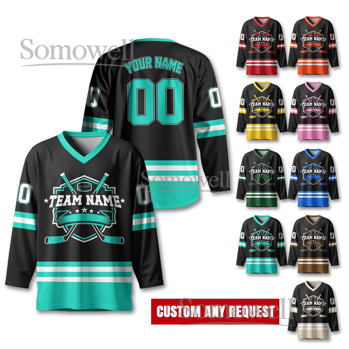 Custom Unisex Jersey Hockey Personalized Team Name Number And Logo Available in Multiple Colors