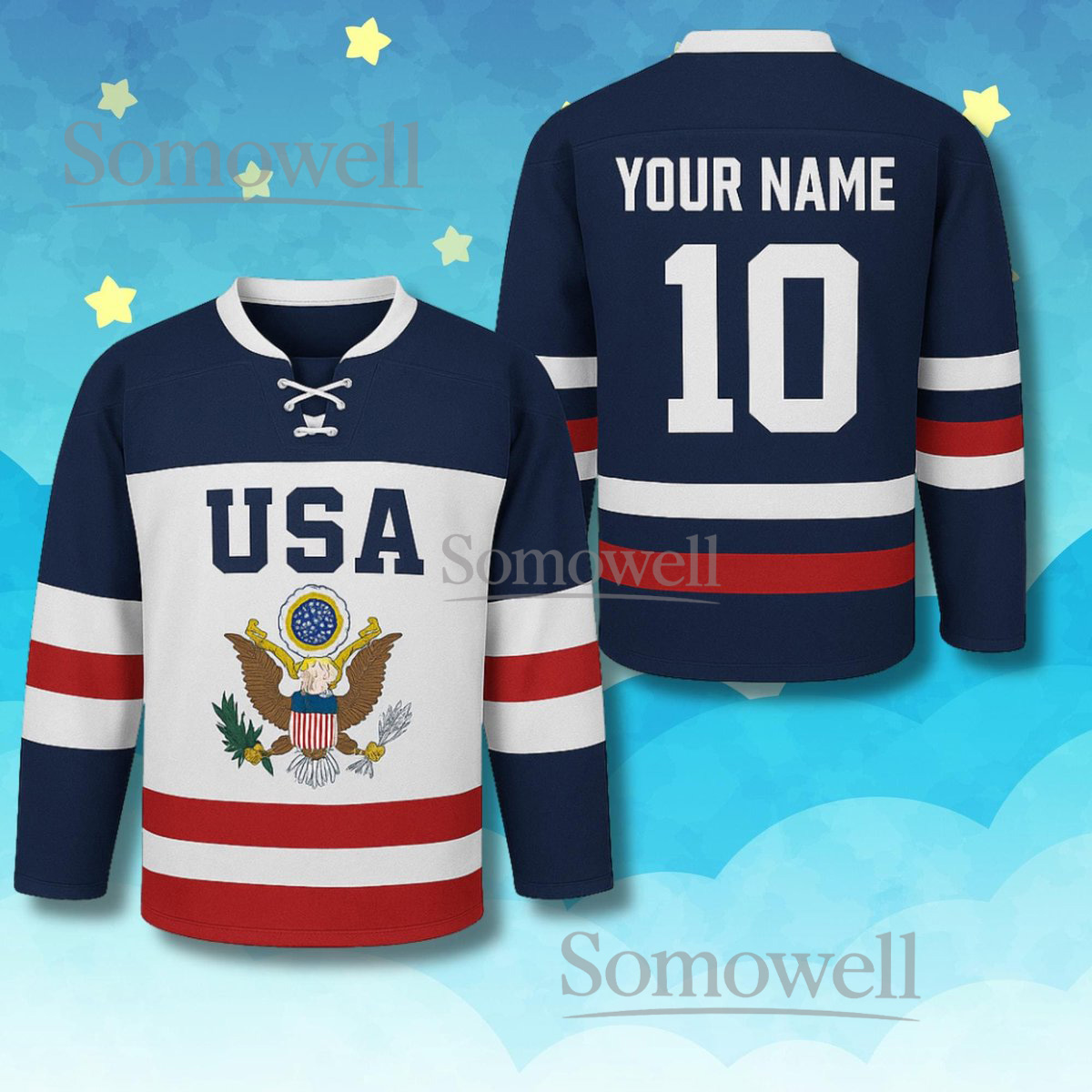 Custom USA Hockey Jersey with Great Seal Design Personalized Name Number Gift