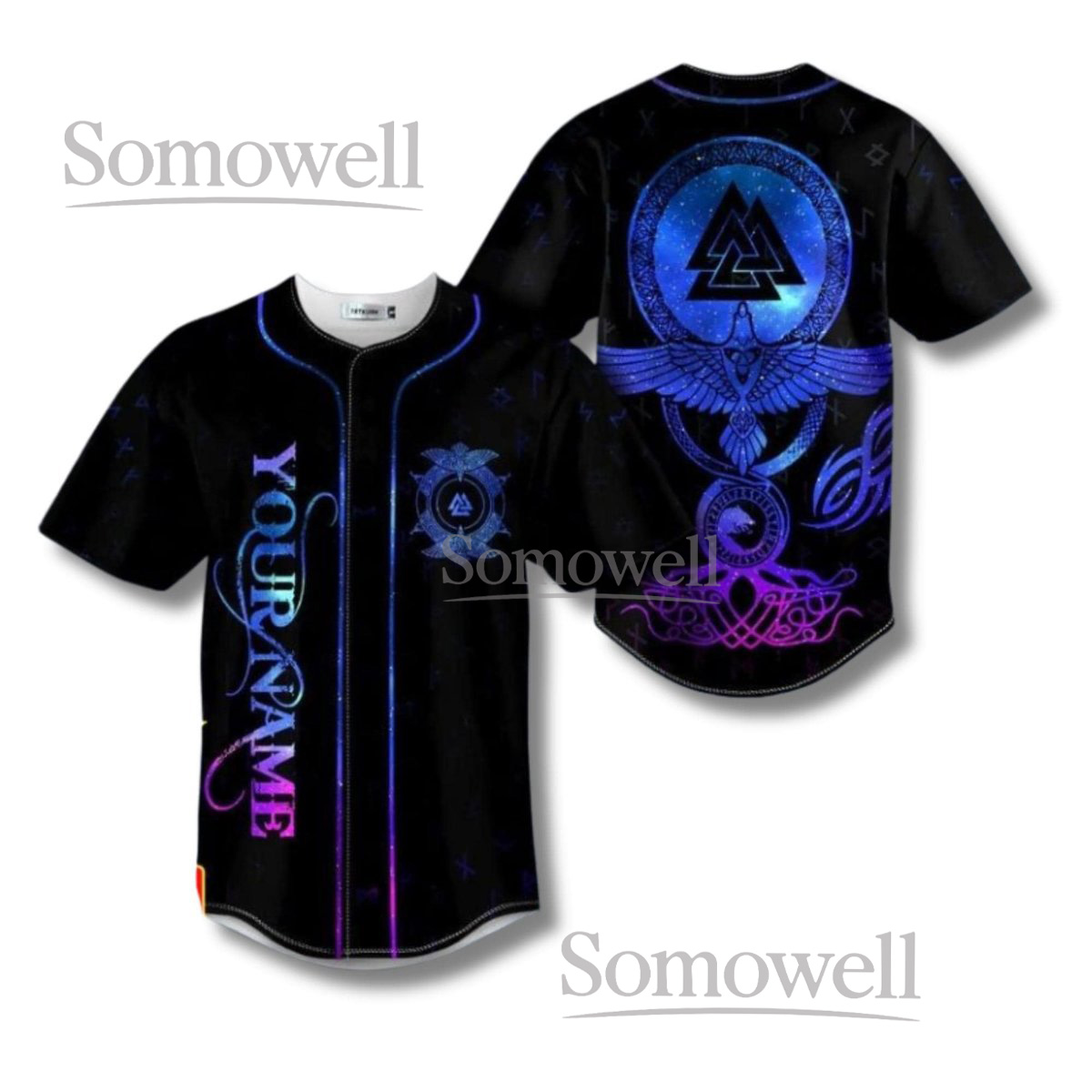Custom Valknut Odin Raven Viking Baseball Jersey Design with Custom Team Name and Number
