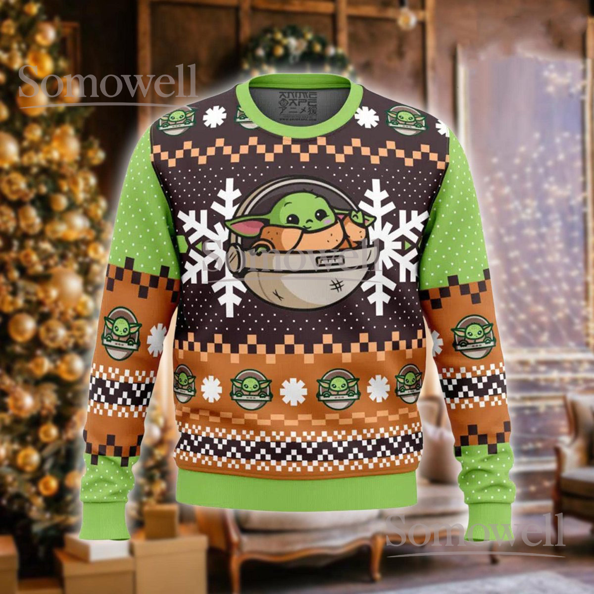 Baby Yoda Christmas Green Ugly Sweater Cute Alien Holiday Knit Jumper