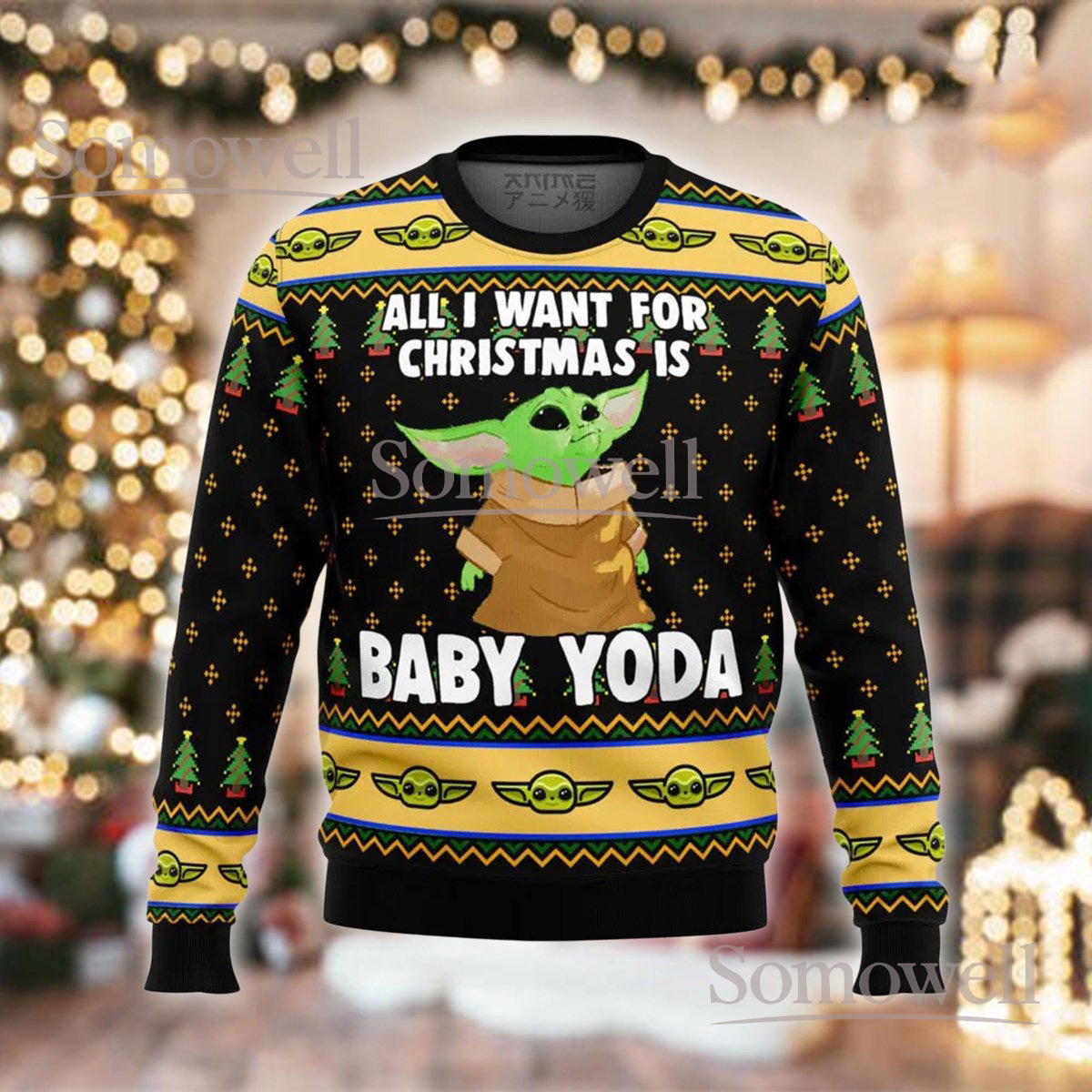 Baby Yoda Christmas Brown Ugly Sweater Cute Alien Festive Knit Jumper