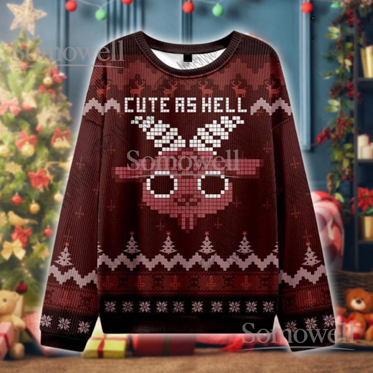 Cute As Hell Demon Goat Ugly Christmas Sweater Funny Goth Lovers Holiday Gift