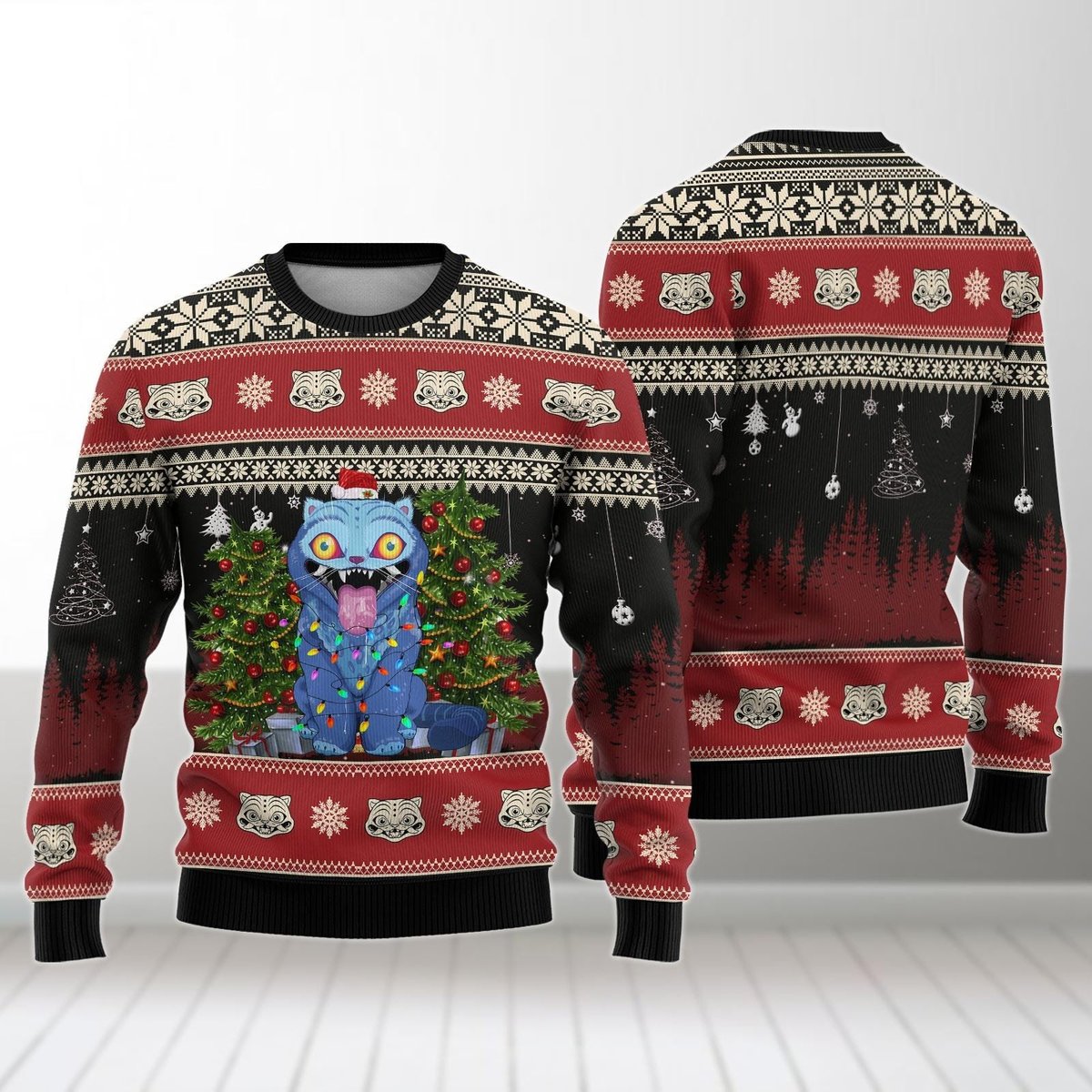 Cute Blue Tiger Ugly Christmas Sweater Funny Cat Lovers Holiday Gift