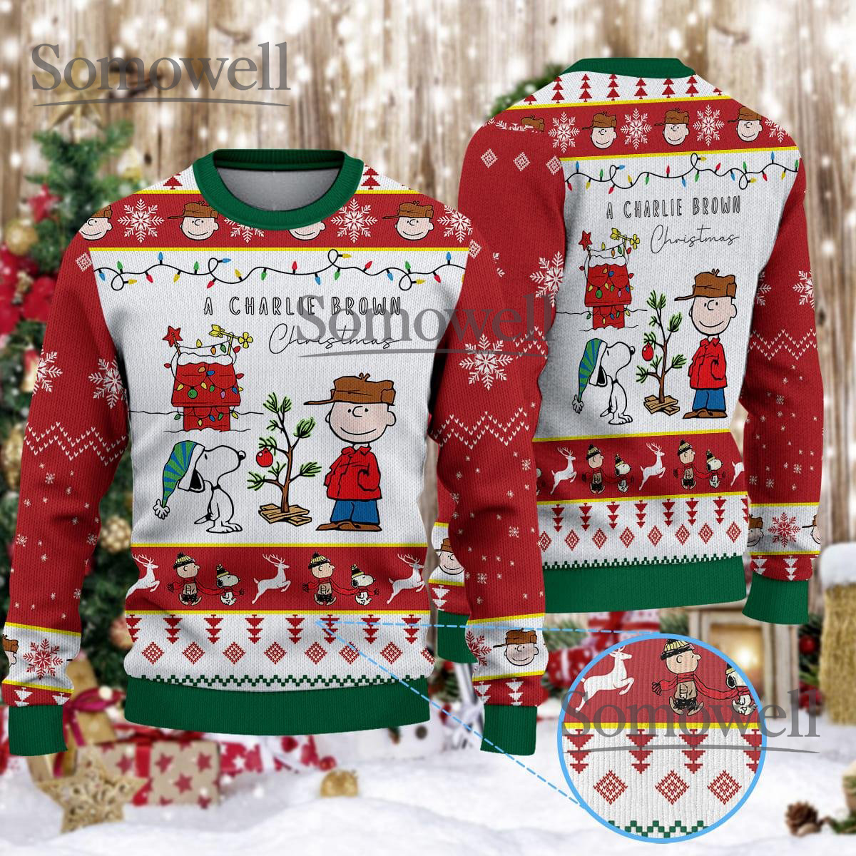 Charlie Brown and Snoopy A Charlie Brown Christmas Red Ugly Christmas Sweater Knit Jumper