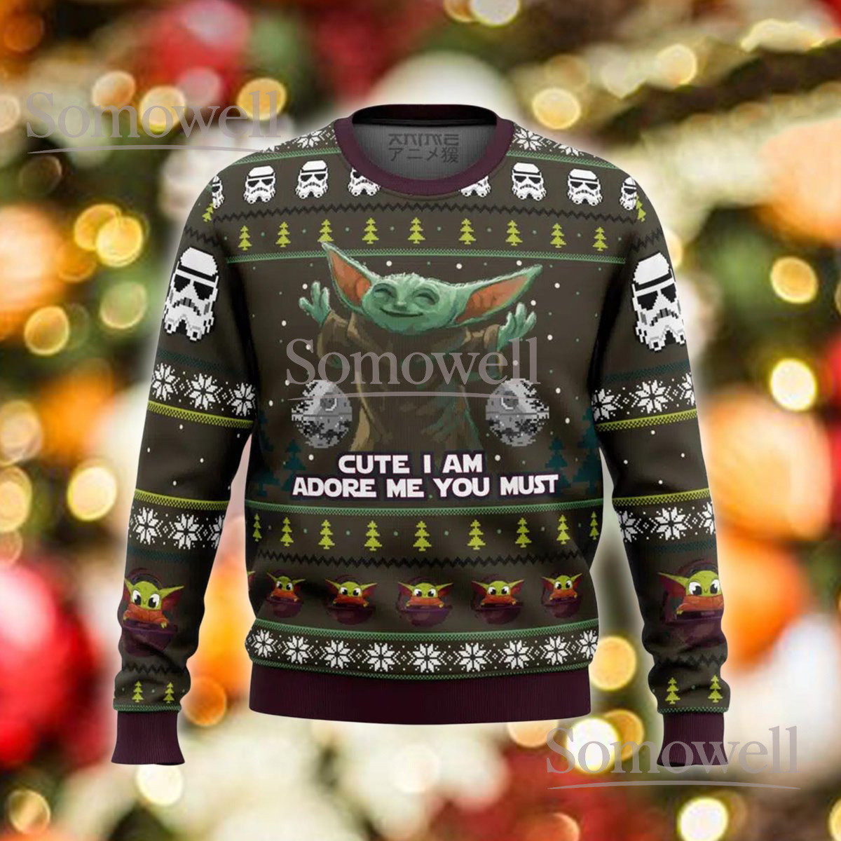 Baby Yoda Christmas Black Ugly Sweater Adore Me Quote Holiday Knit Jumper
