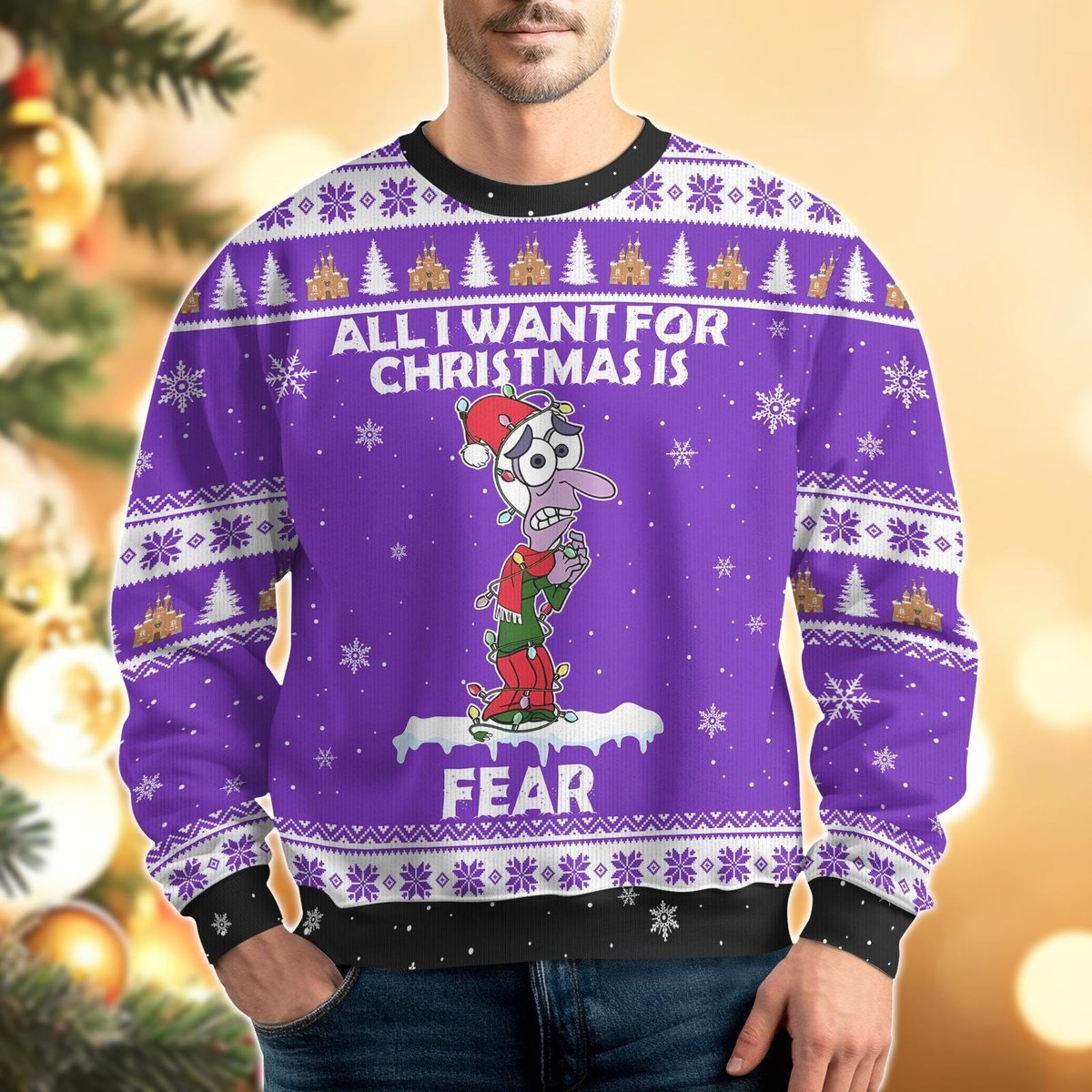 Inside Out Fear Purple Ugly Christmas Sweater Funny Holiday Winter Pullover Gift