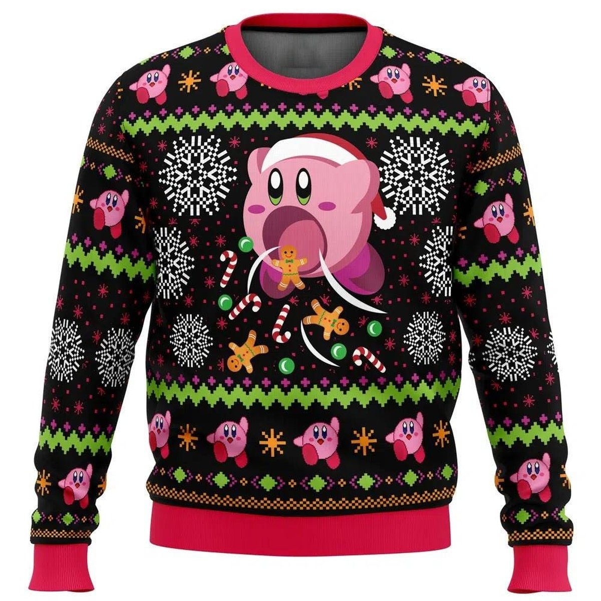 Kirby Dream Land Christmas Black Ugly Sweater Cute Pink Gamer Holiday Knit Jumper
