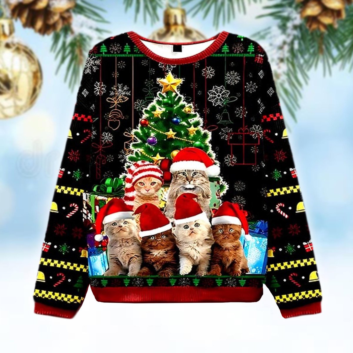 Cute Santa Kittens Christmas Tree Ugly Sweater Cat Lovers Holiday Gift