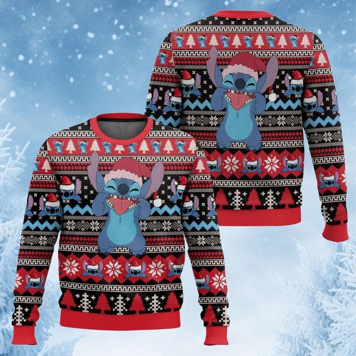 Cute Stitch Red Christmas Sweater Festive Holiday Knit