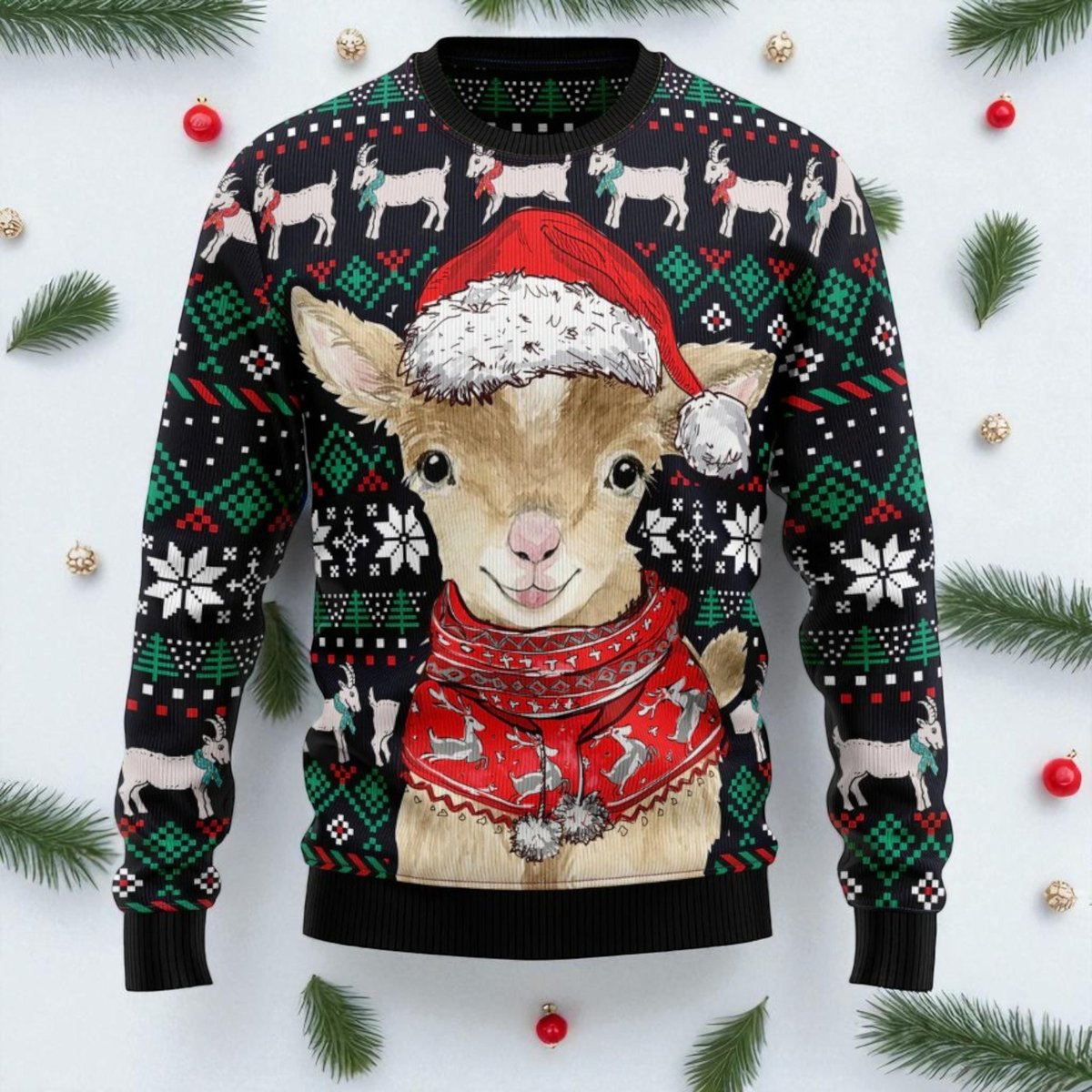 Goat Santa Ugly Christmas Sweater Funny Farm Animal Holiday Pullover Gift