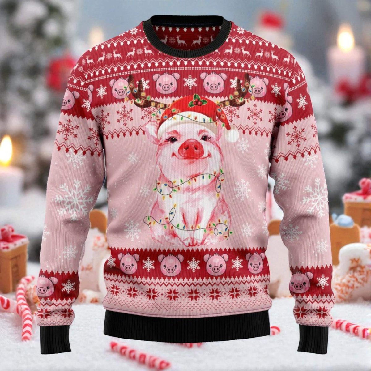 Pig Santa Ugly Christmas Sweater Cute Pink Animal Holiday Pullover Gift