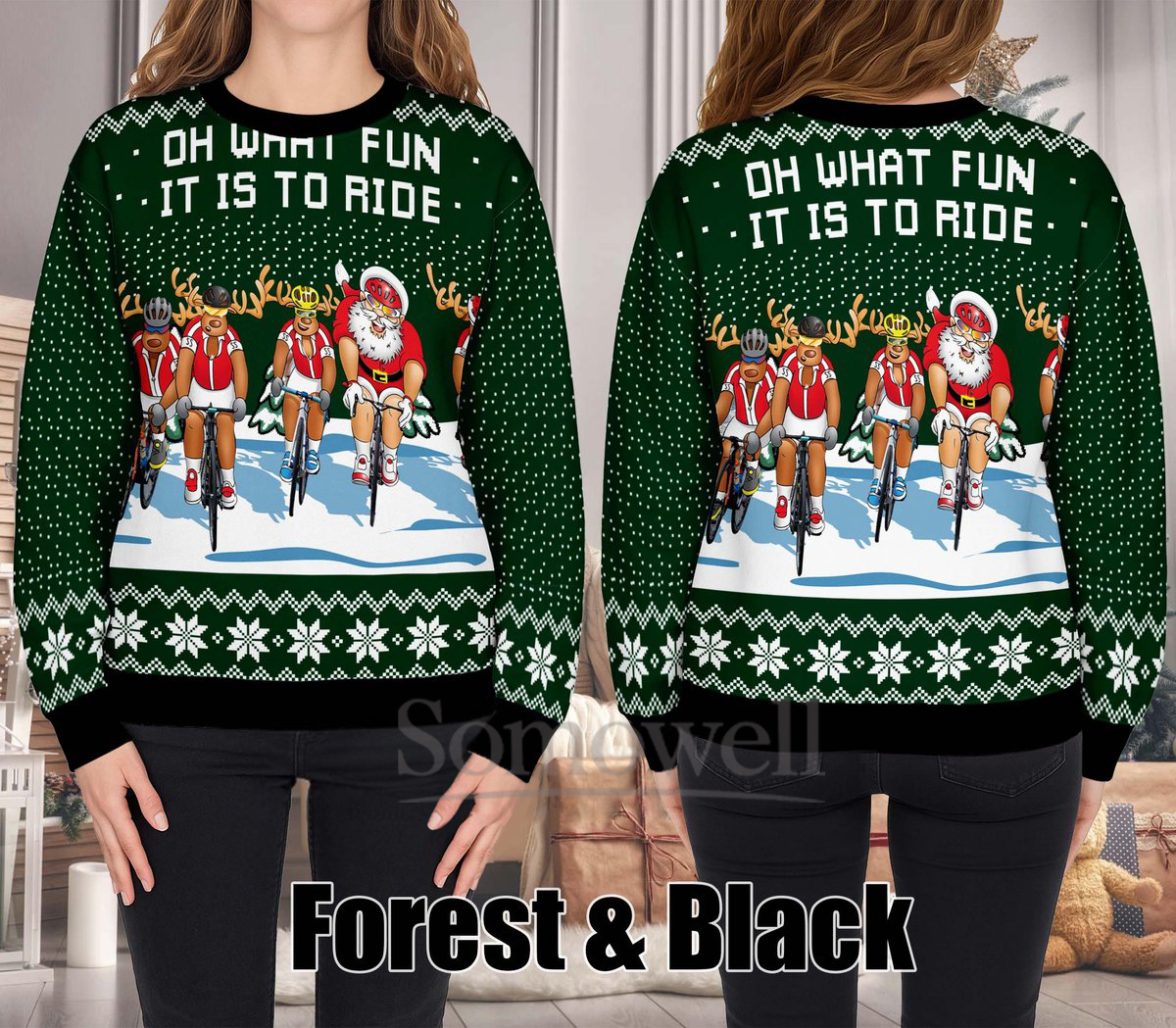 Cycling Santa Christmas Ugly Christmas Sweater Holiday Knit Gift
