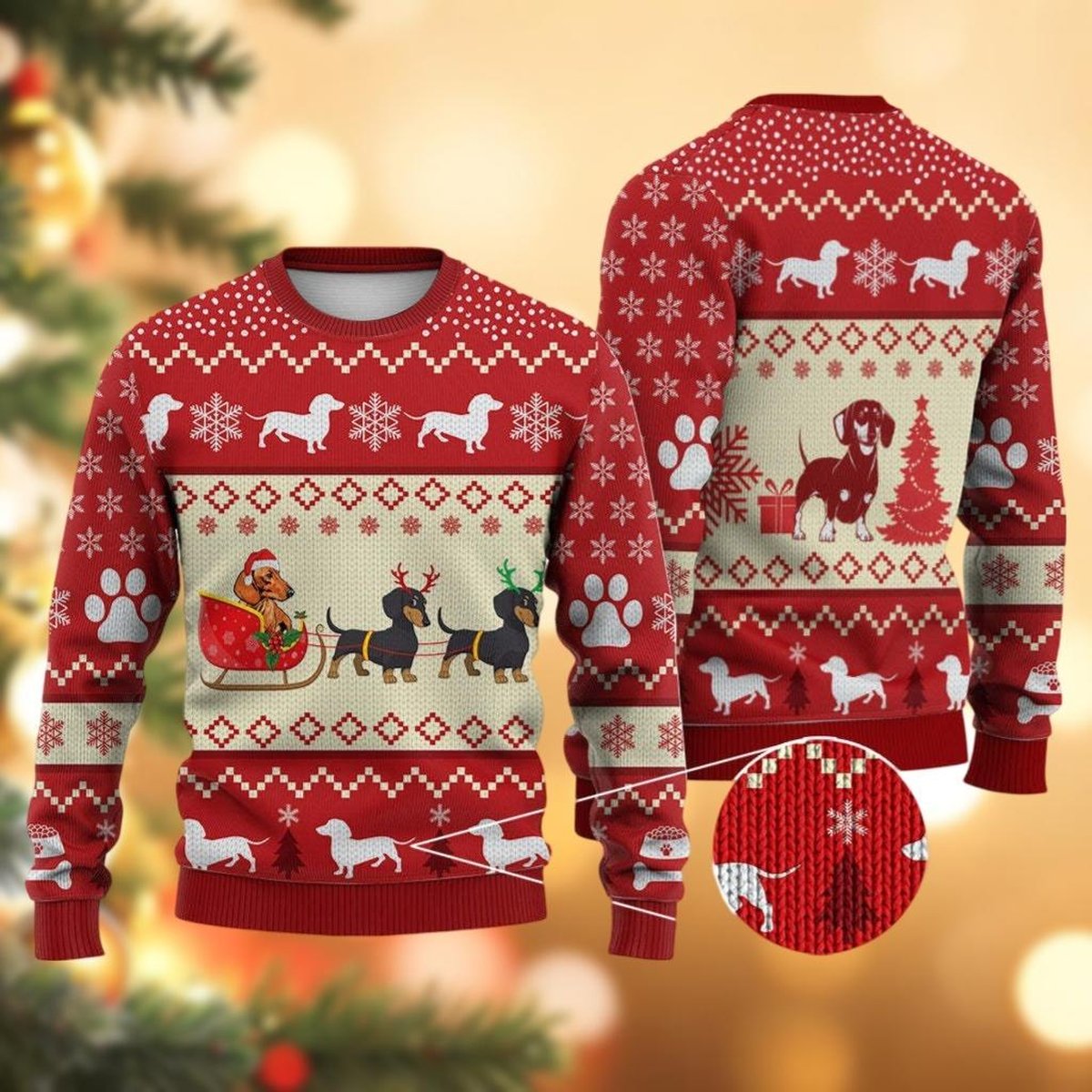 Dachshund Sleigh Ride Red Ugly Christmas Sweater Cute Dog Lover Holiday Pullover