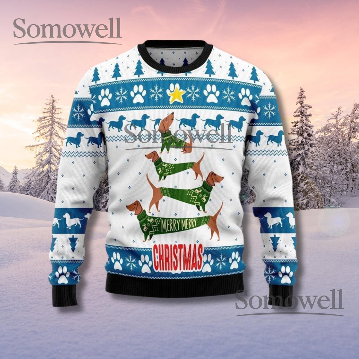 Dachshund Merry Christmas White Ugly Sweater Funny Dog Lover Holiday Knit Jumper