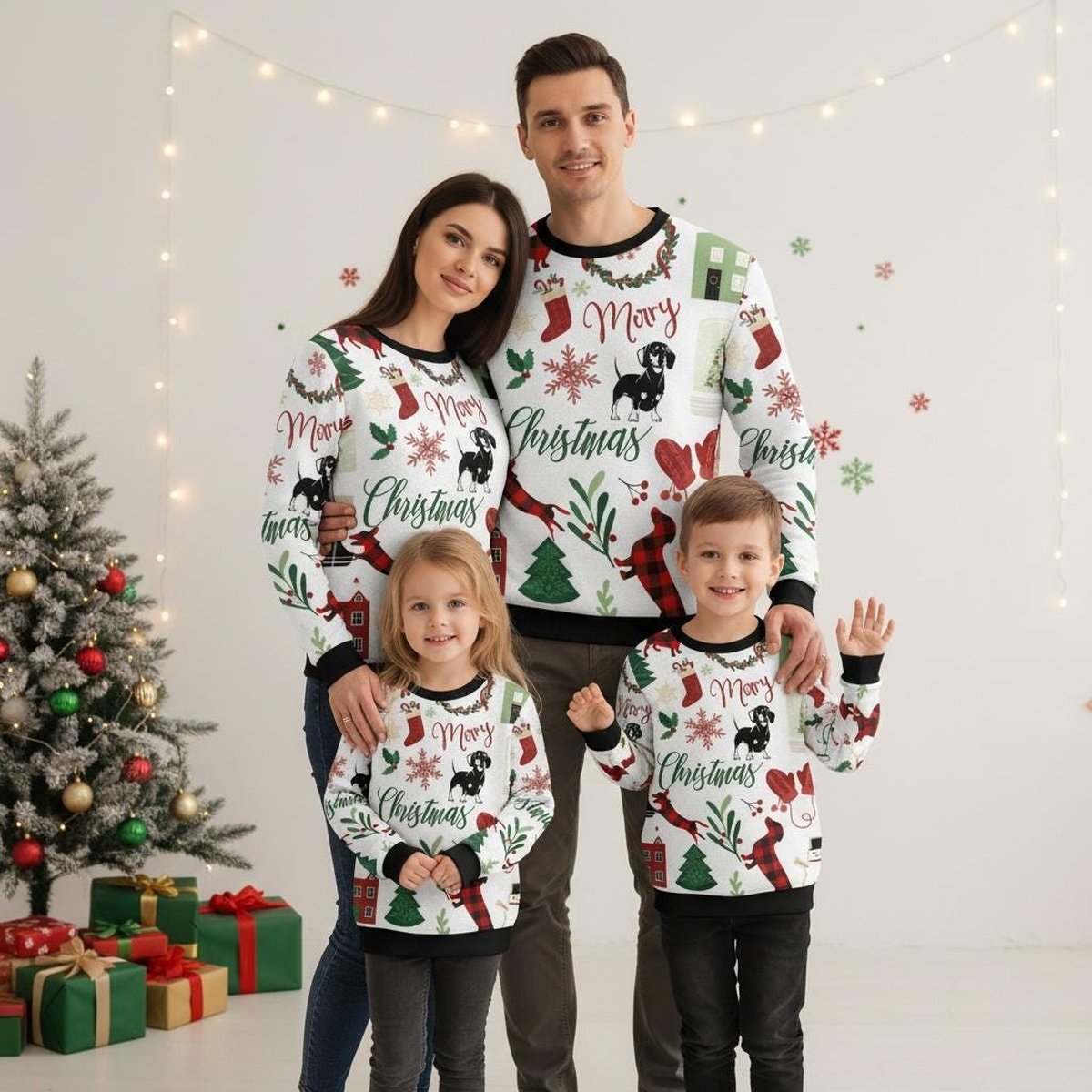 Dachshund Dog Merry Christmas Ugly Sweater Cute Holiday Pattern White Jumper