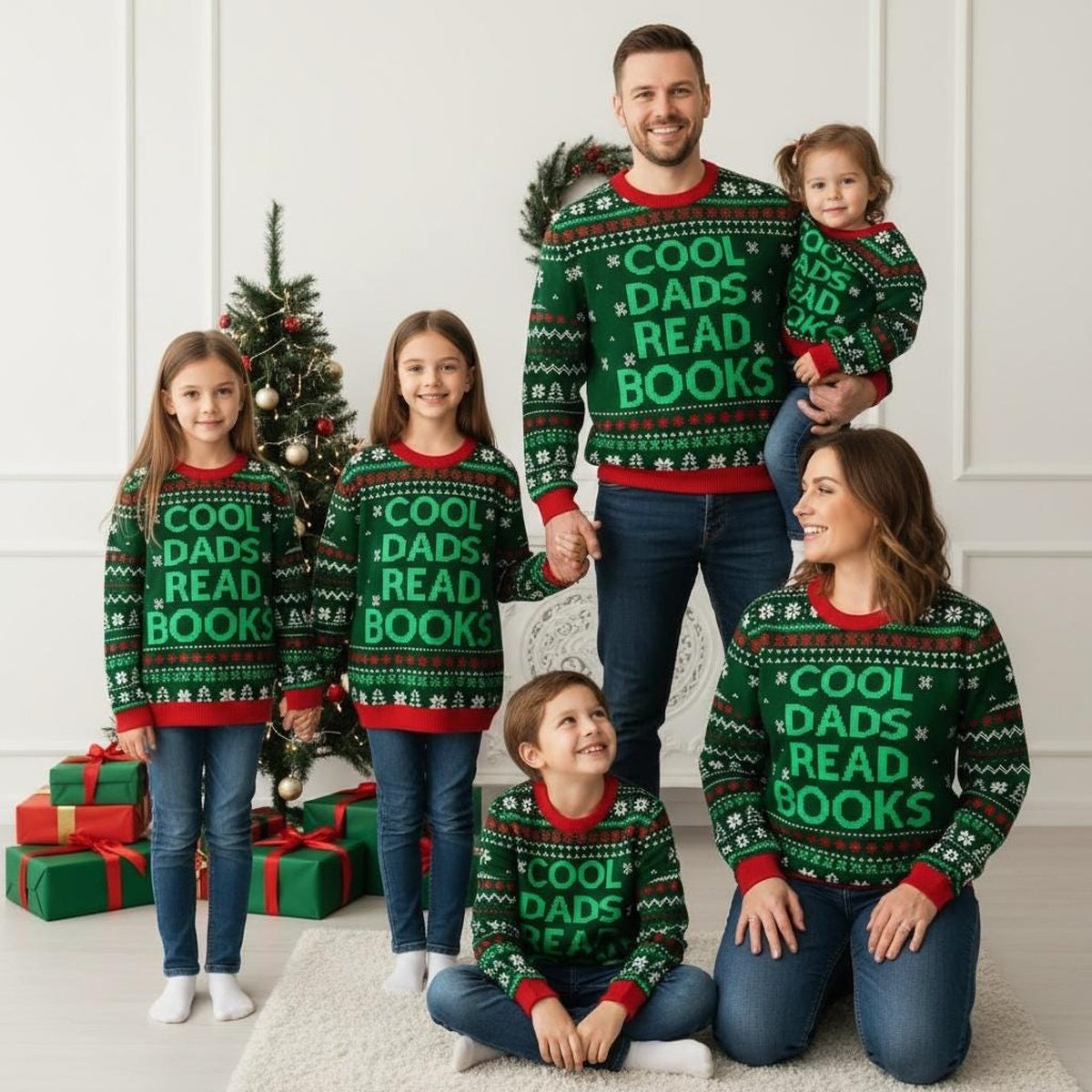 Cool Dads Read Books Christmas Green Ugly Sweater Funny Holiday Gift Knit Jumper