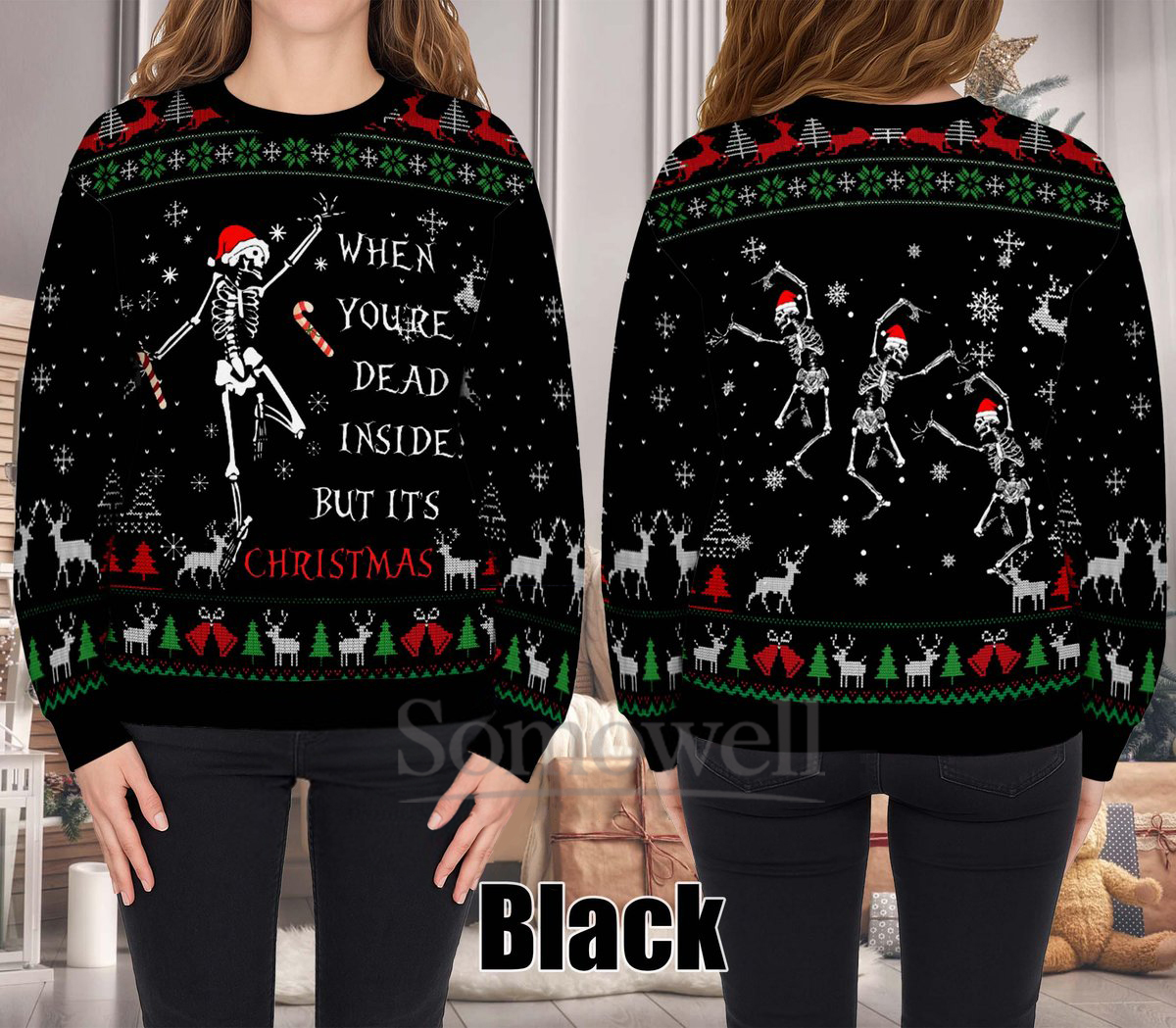 Dancing Santa Skeleton Ugly Christmas Sweater Holiday Knit Gift