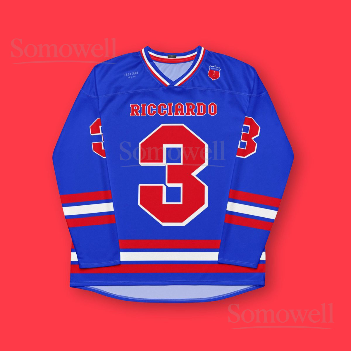 Custom Daniel Ricciardo F1 Hockey Jersey Shirt for Racing Fans Red and Blue Team Design for Motorsport Enthusiasts