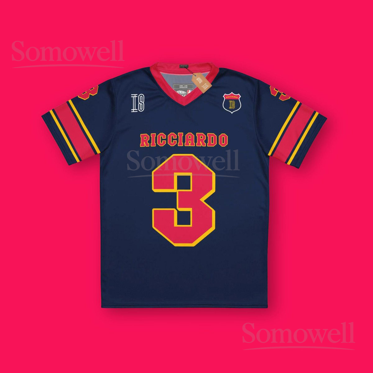 Custom Daniel Ricciardo Redbull F1 Football Jersey Shirt for Racing Fans Navy and Red Recycled Polyester Motorsport Apparel