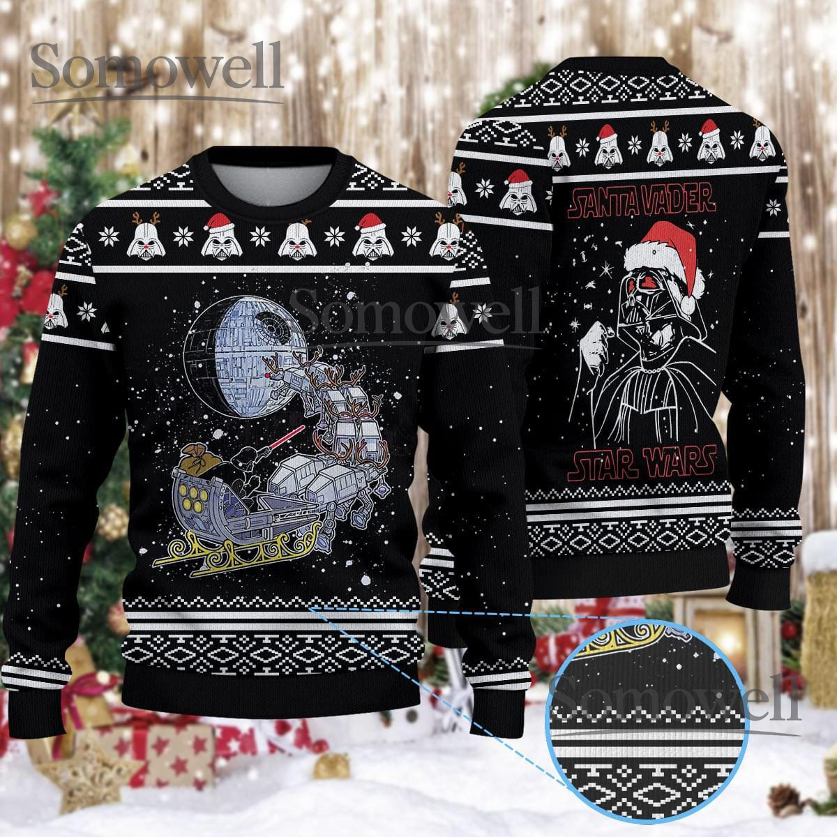 Santa Vader Star Wars Black Ugly Christmas Sweater Dark Lord Holiday Knit Jumper