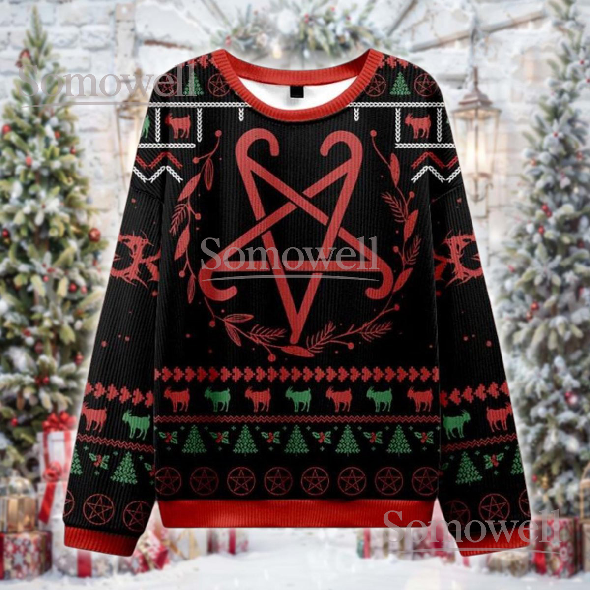 Dark Occult Pentagram Ugly Christmas Sweater Gothic Witchy Lovers Holiday Gift
