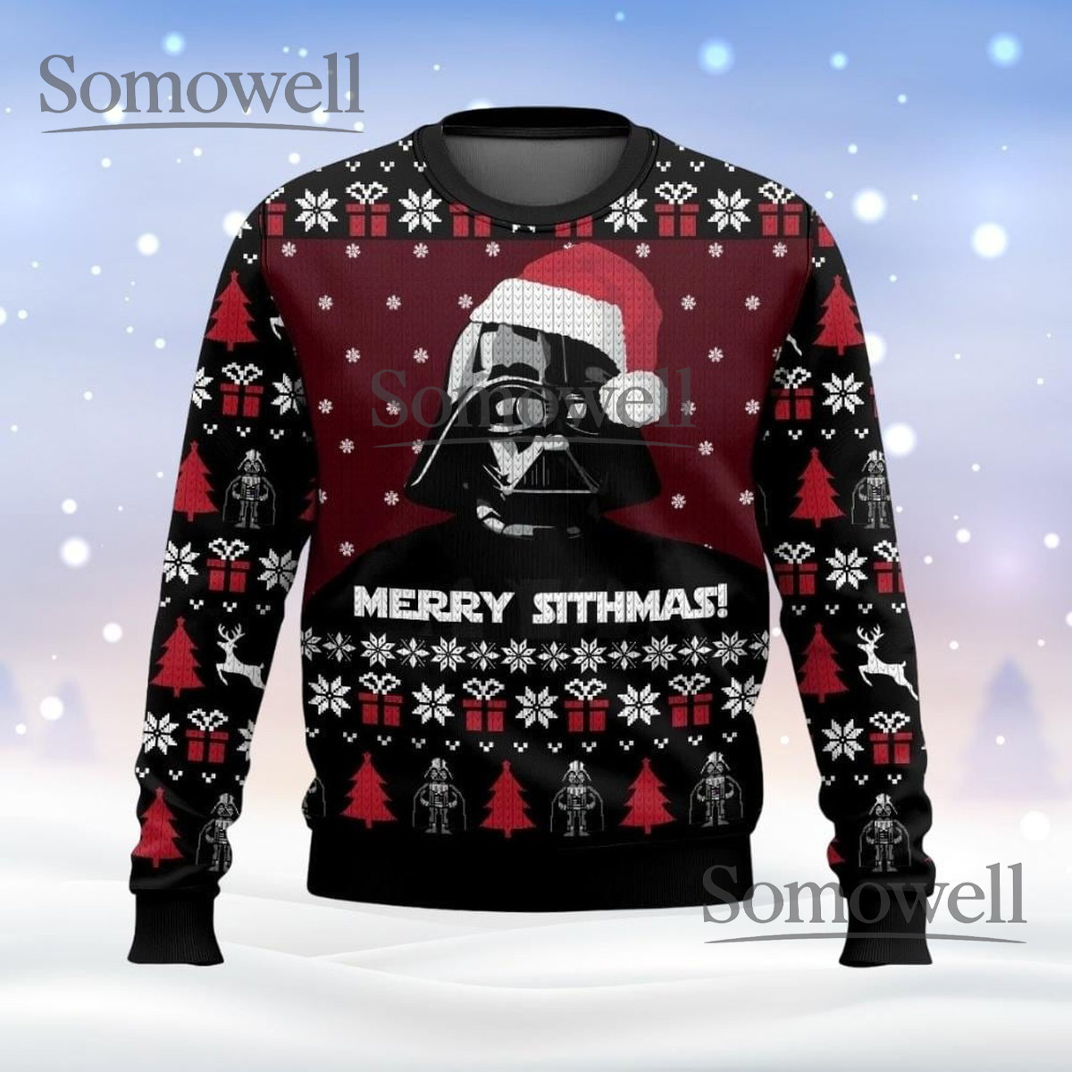 Merry Sithmas Darth Vader Black Ugly Christmas Sweater Star Wars Holiday Knit Jumper