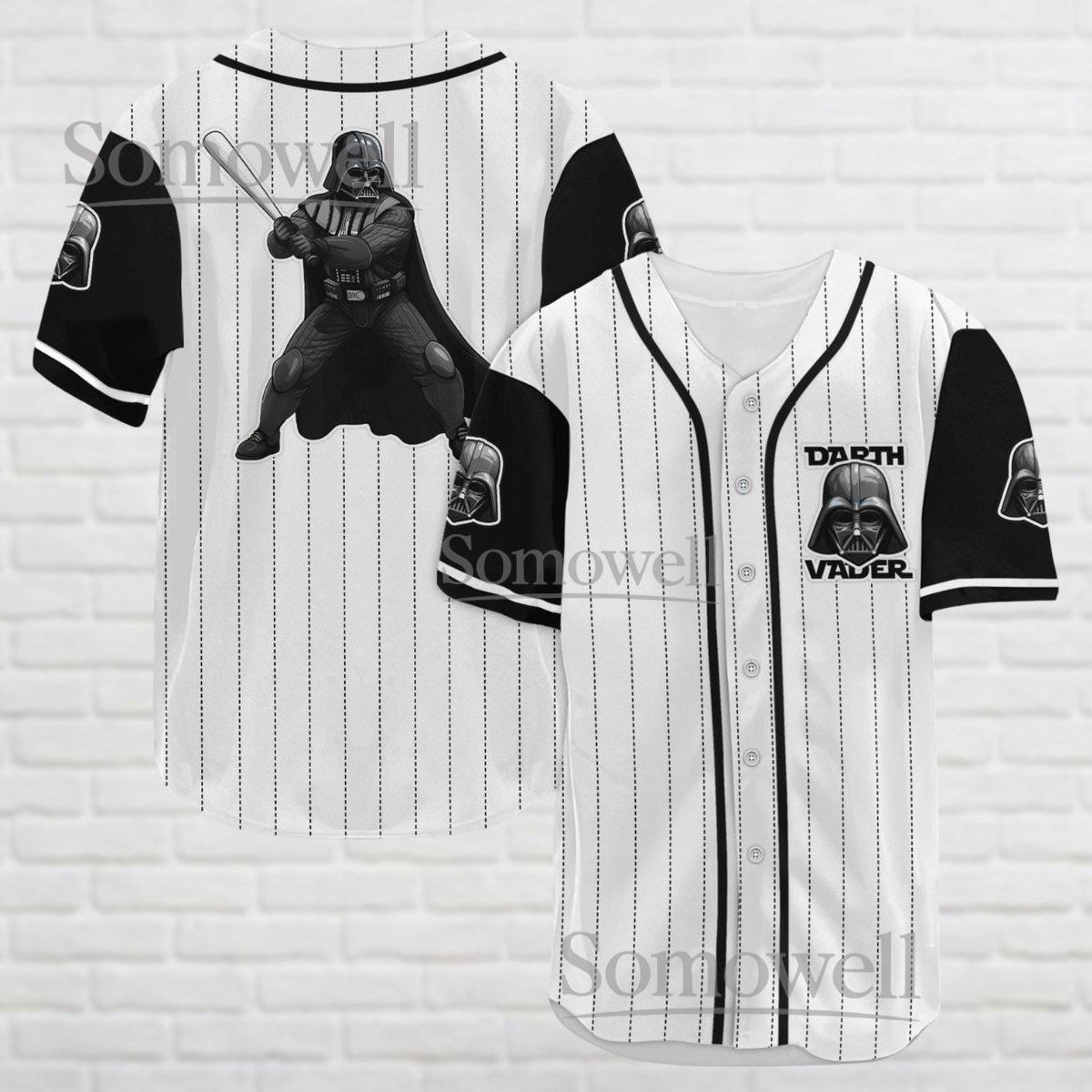 Darth Vader Baseball Jersey Shirt Star Wars Character Black White Striped Gift