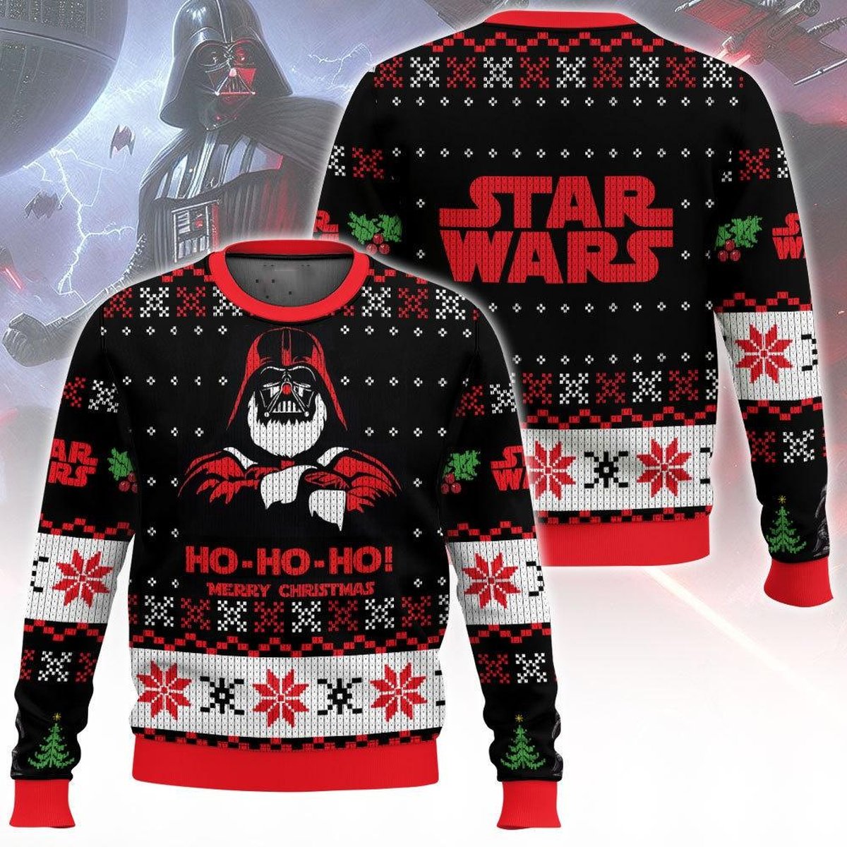 Darth Vader Ho Ho Ho Christmas Black Ugly Sweater Star Wars Holiday Knit Jumper