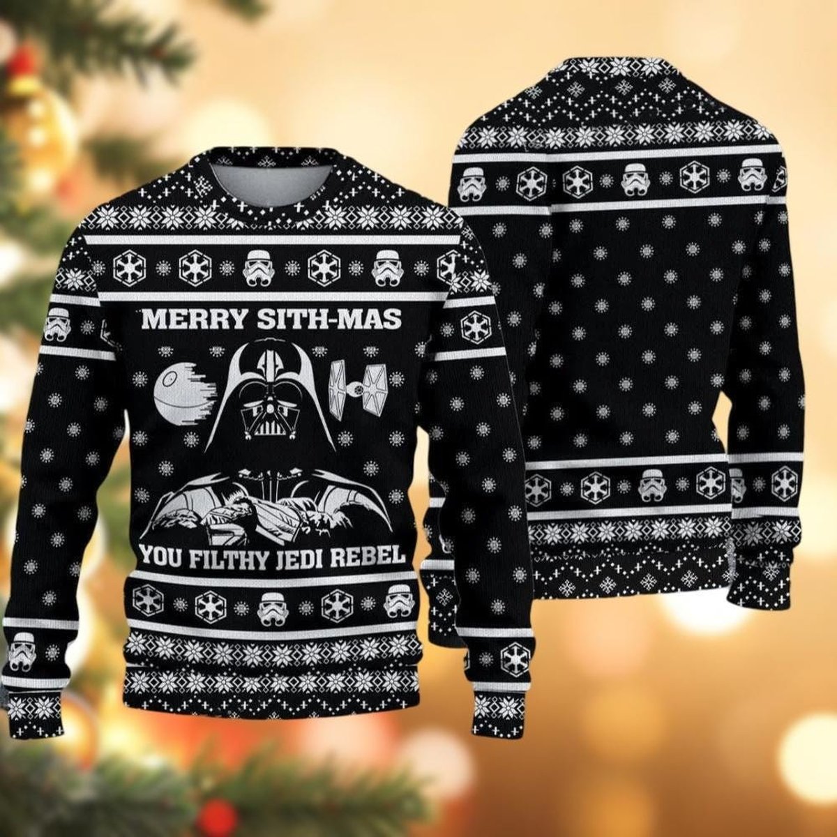 Darth Vader Merry Sithmas Ugly Christmas Sweater, Funny Rebel Holiday Knit Jumper