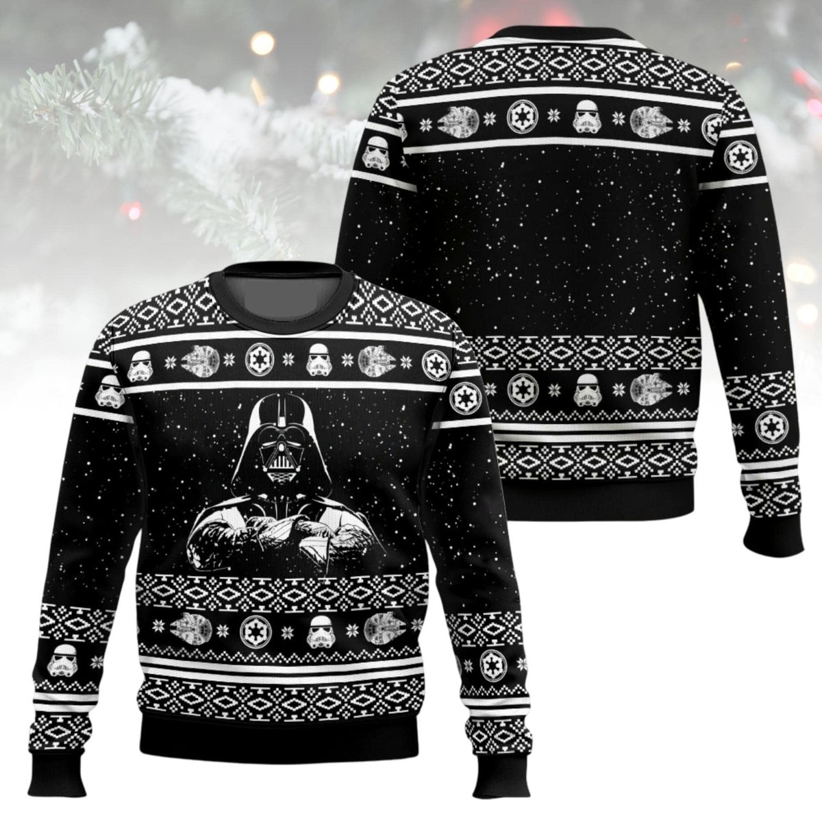 Darth Vader Star Wars Ugly Christmas Sweater Black White Holiday Jumper