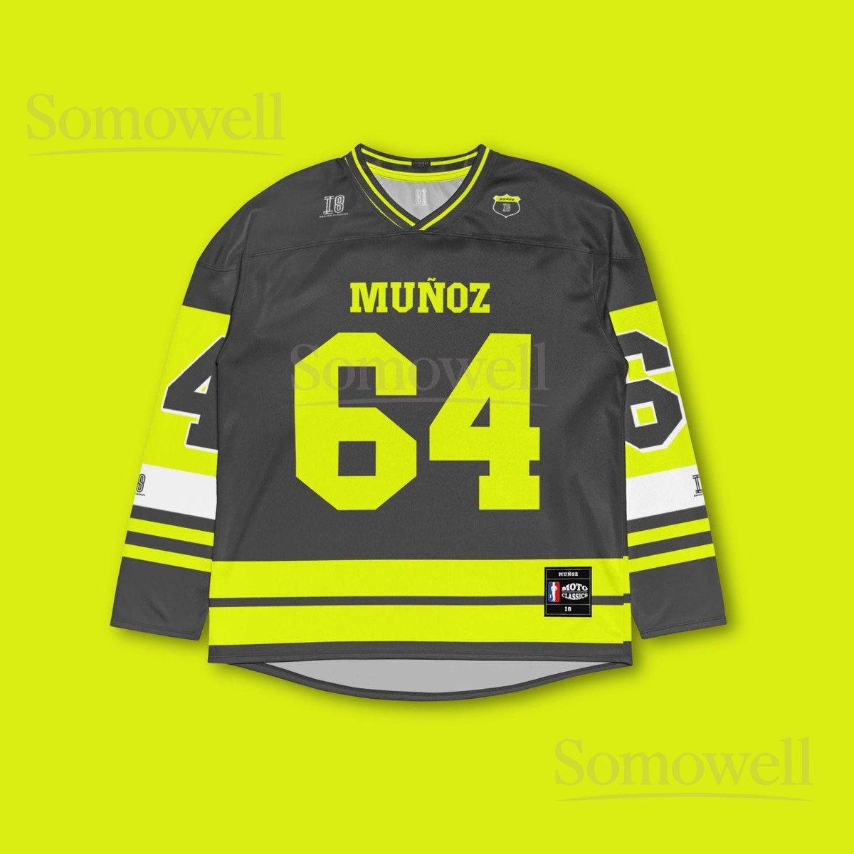 Custom David Muñoz MotoGP Hockey Jersey Shirt for Racing Fans Black and Yellow Preicanos Team Motorsport Apparel