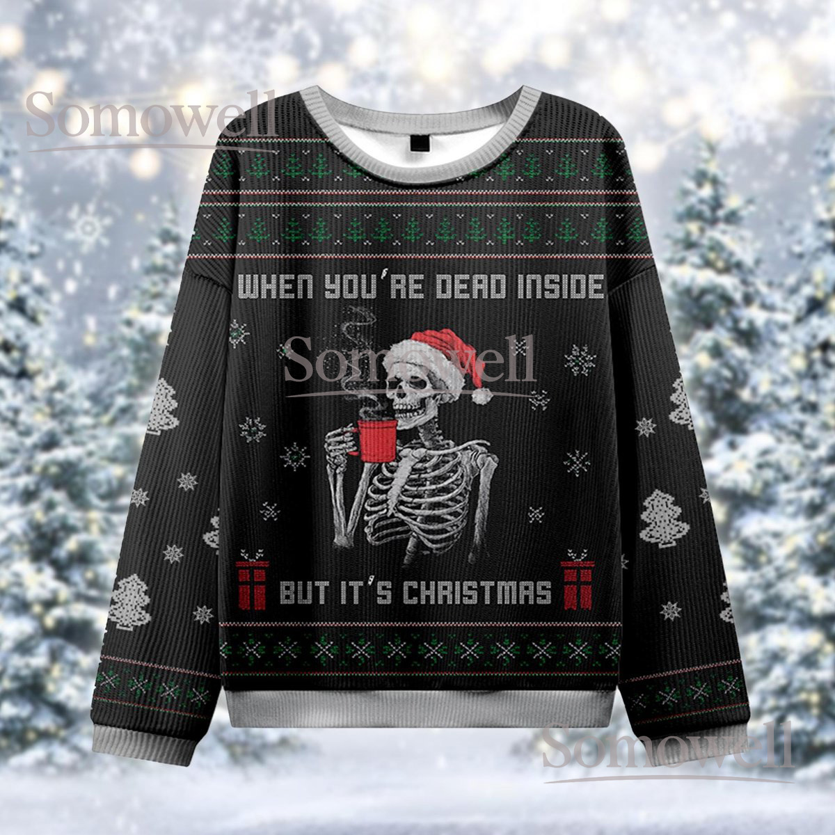 Dead Inside But It’s Christmas Skeleton Funny Ugly Christmas Sweater Goth Gift