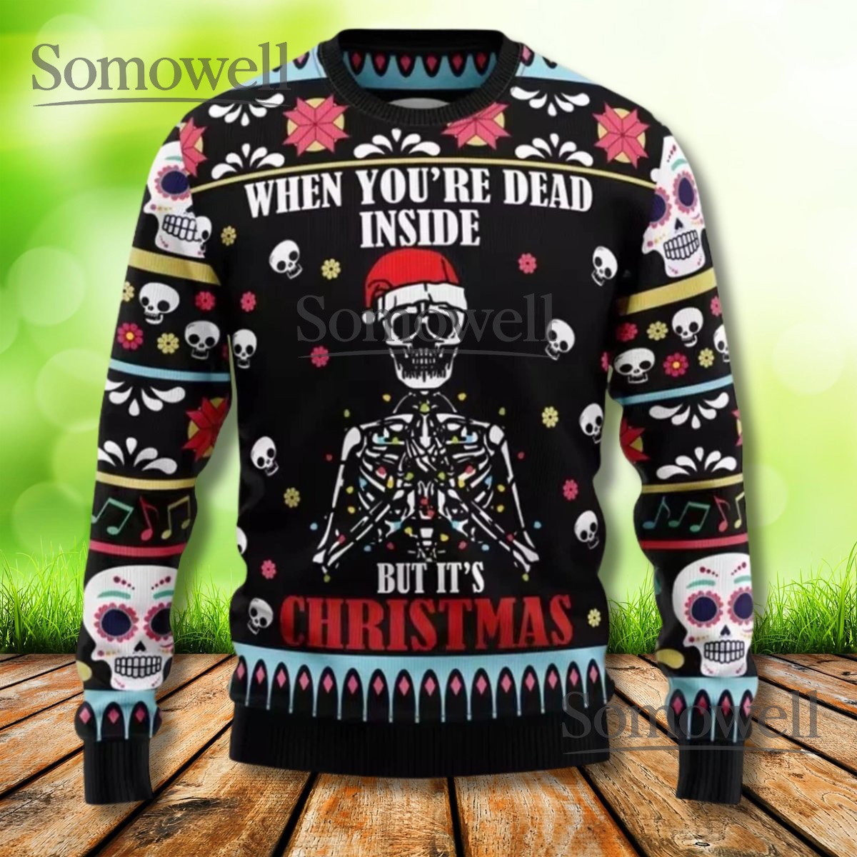 Dead Inside Christmas Sweater Skeleton Ugly Holiday Skull Ggothic FunnyUnisexPullover