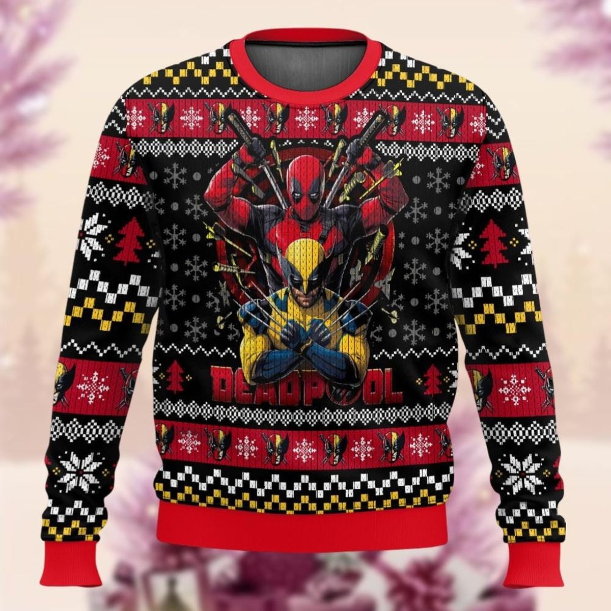 Deadpool and Wolverine Black Ugly Sweater Funny Marvel Christmas Holiday Knit Jumper