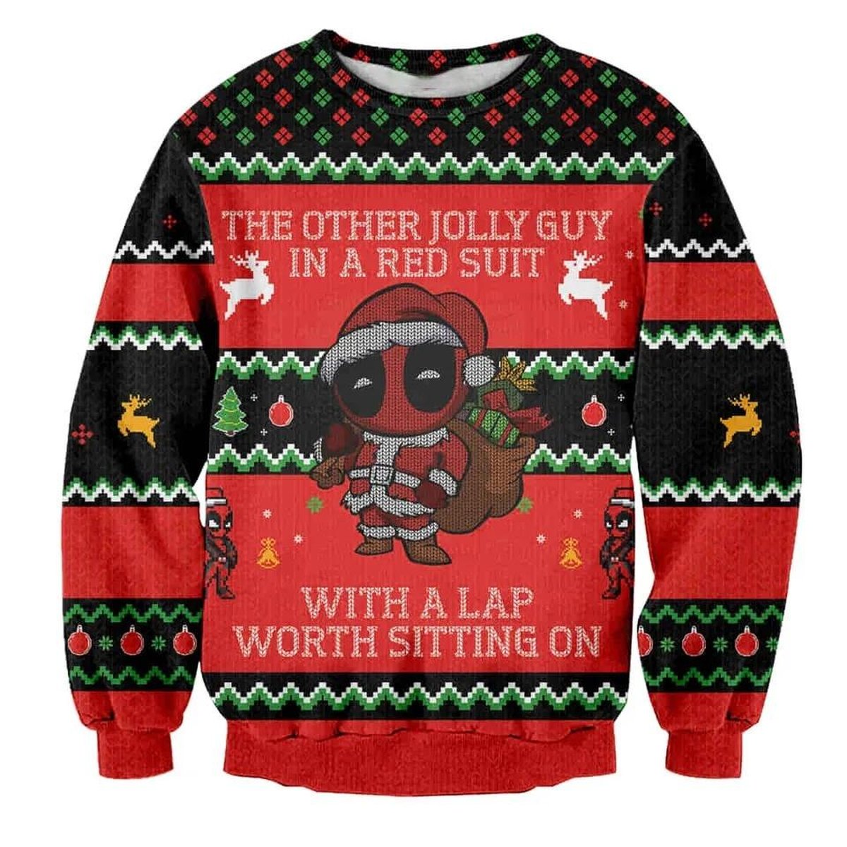 Deadpool Santa Red Christmas Ugly Sweater Funny Quote Holiday Knit Jumper