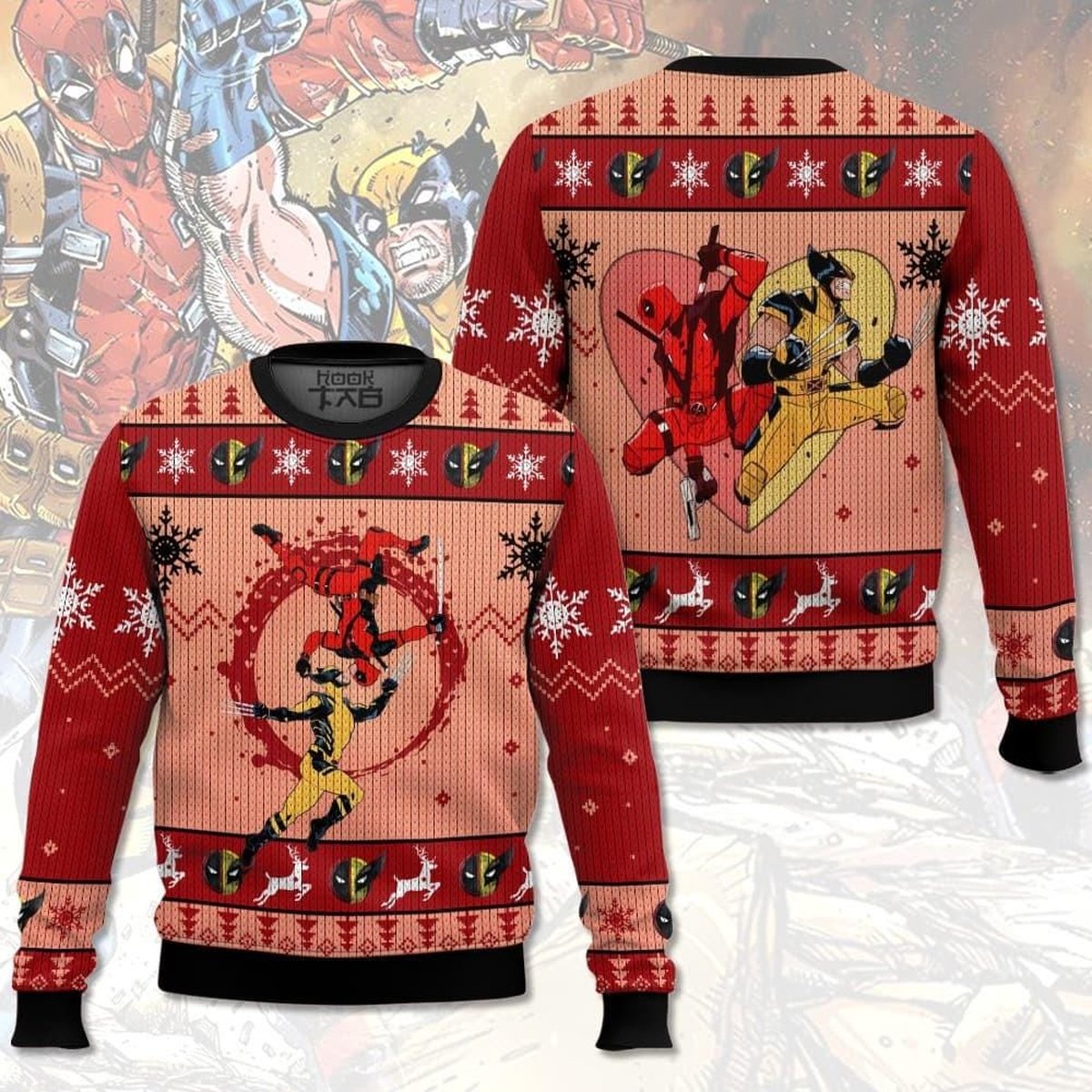 Deadpool vs Wolverine Marvel Ugly Christmas Sweater Funny Superhero Jumper