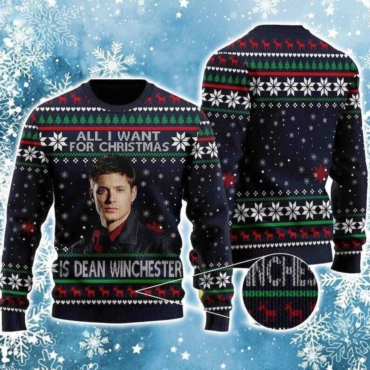 Dean Winchester All I Want For Christmas Ugly Christmas Sweater Holiday Knit Gift