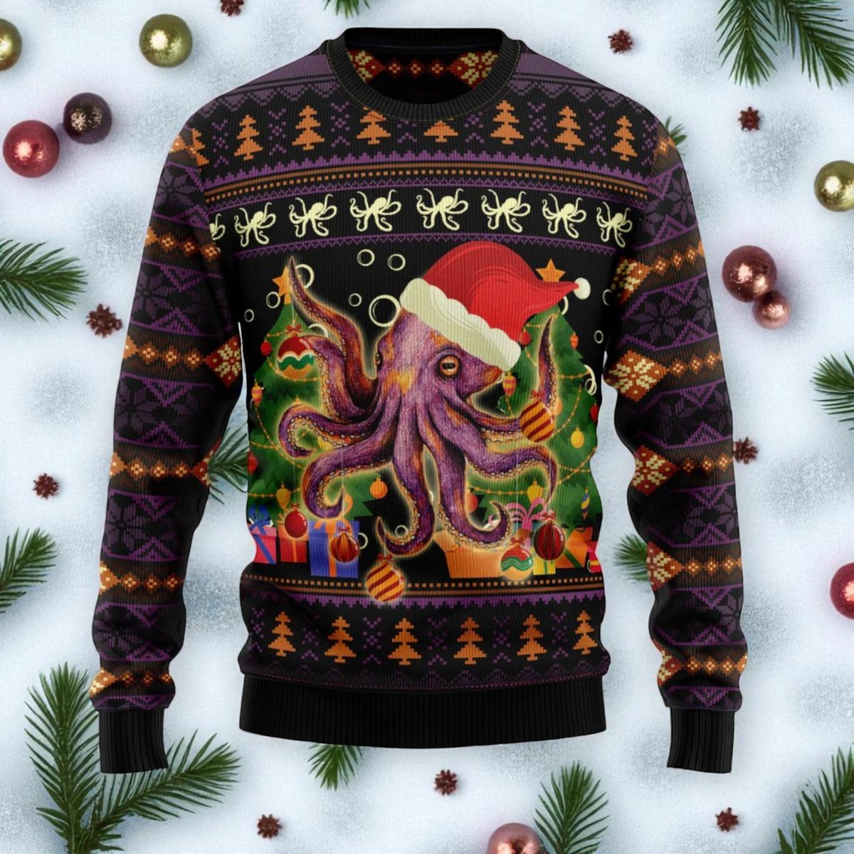 Decorative Octopus Ugly Christmas Sweater Funny Sea Creature Holiday Knit Jumper